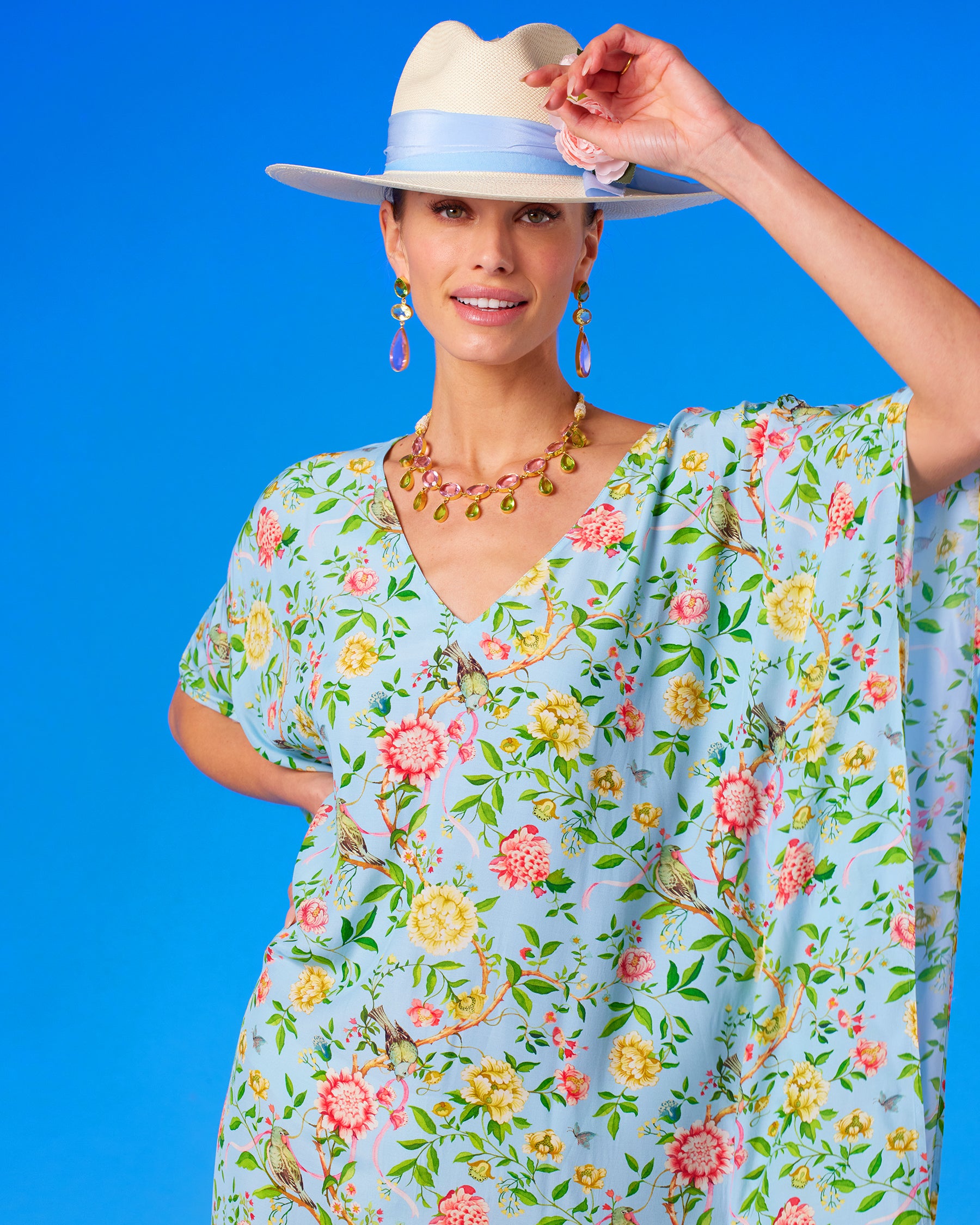 Kallista Kaftan in Antibes Florals closeup