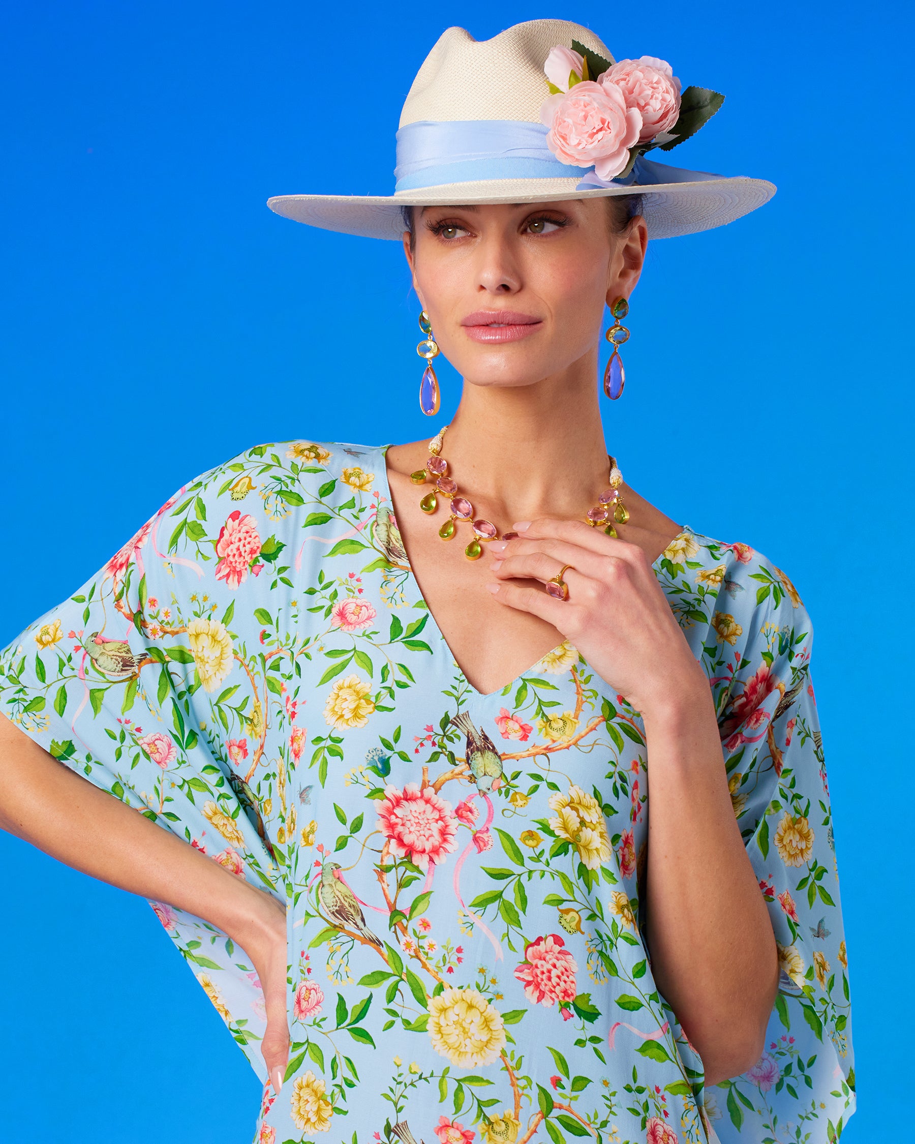 Kallista Kaftan in Antibes Florals closeup