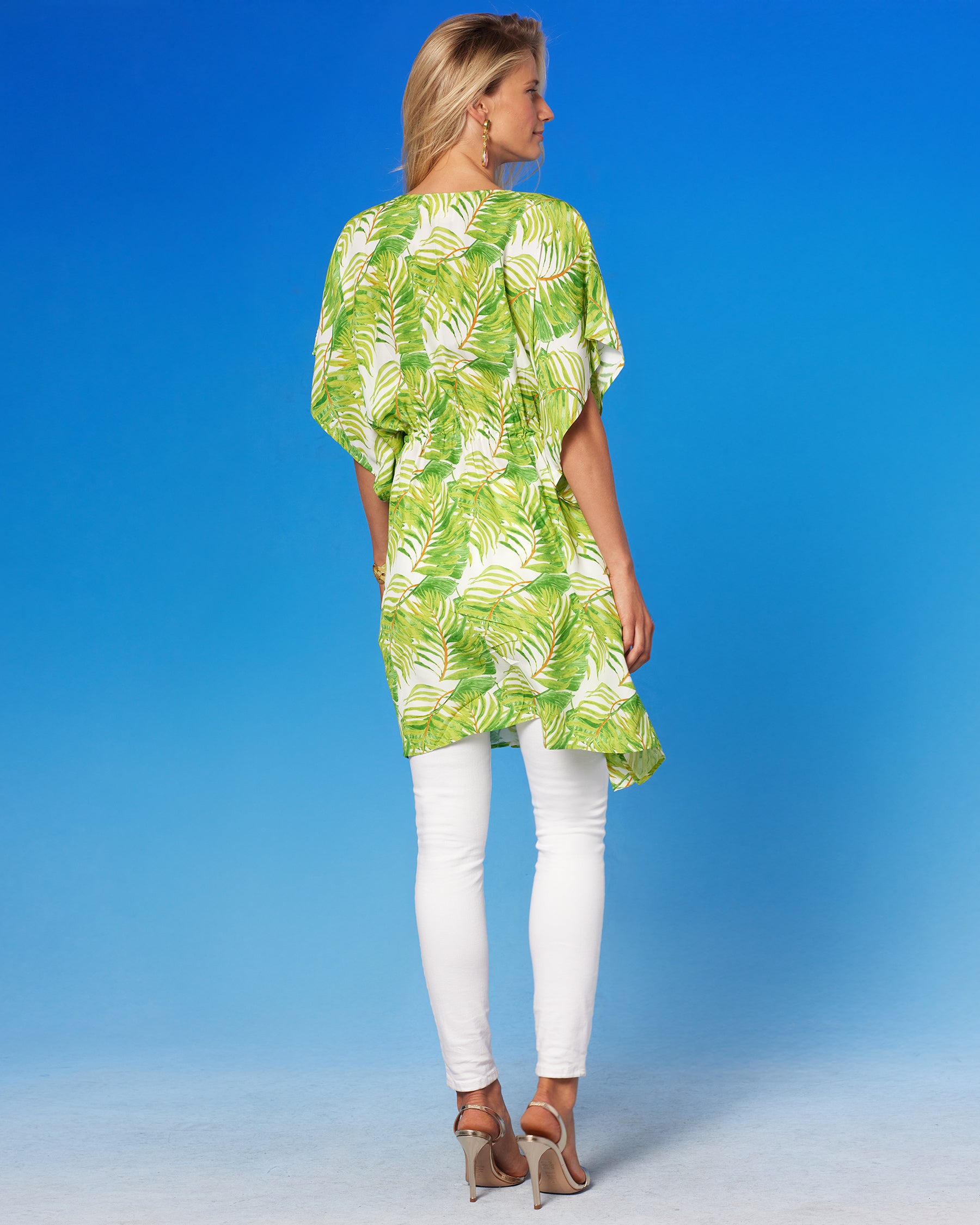Kea Short Kaftan Coverup Dress in Ashley Palms back view