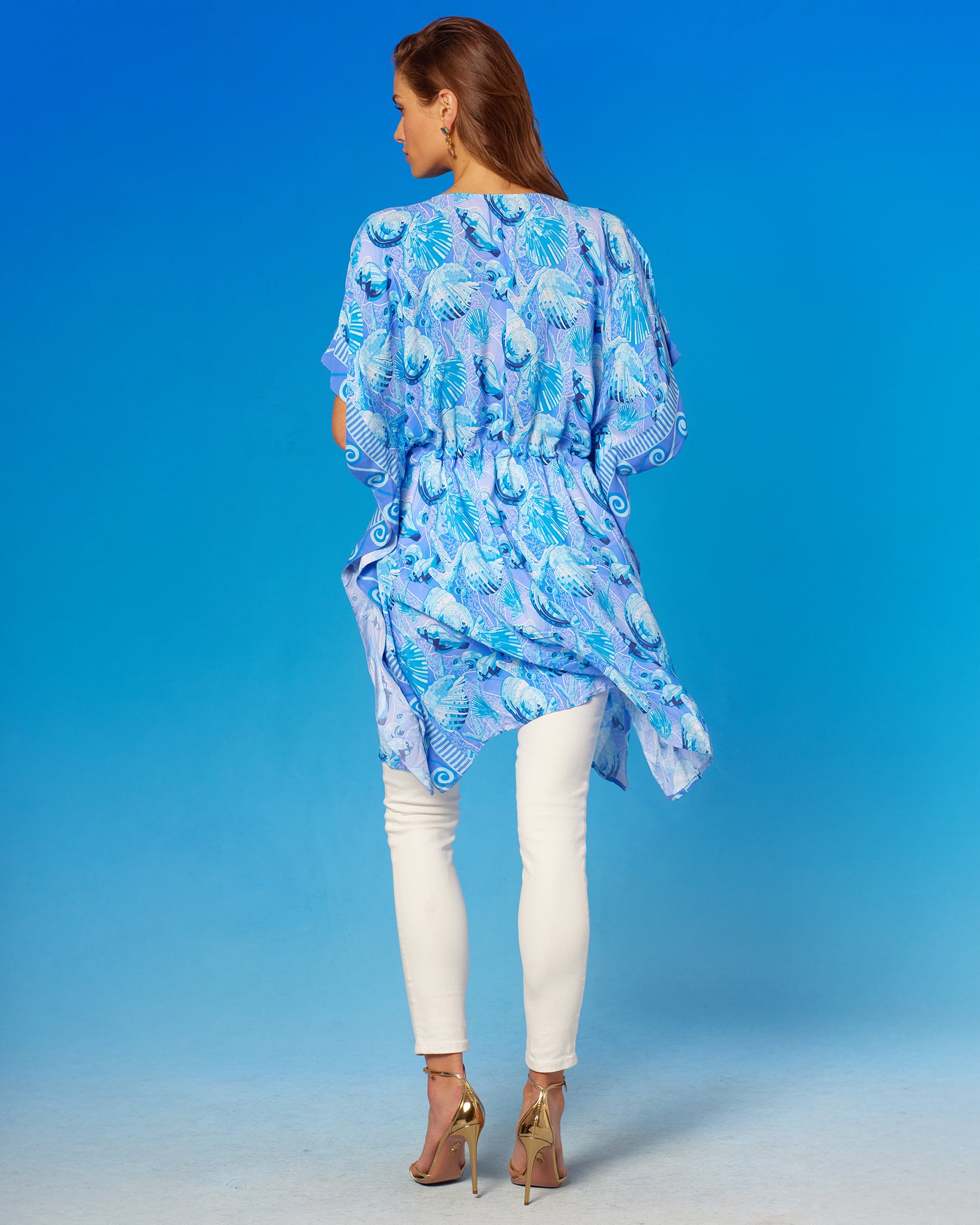 Kea Short Kaftan Coverup Dress in Bardot Seashell Pop back view