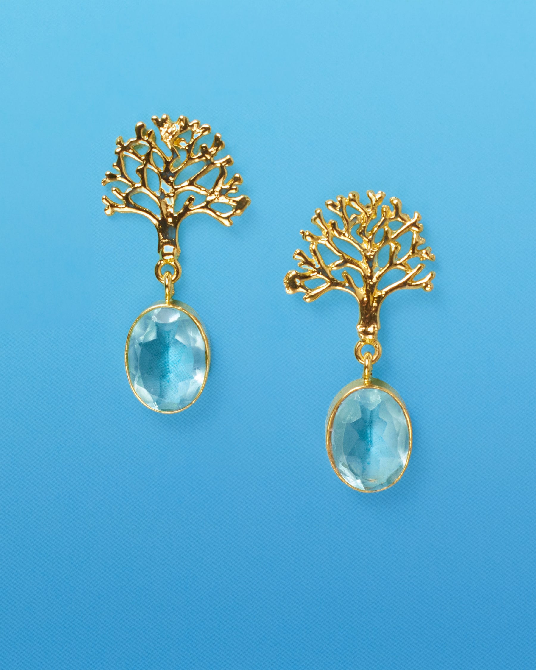 Kea Coral Motif Earrings in Aqua Blue
