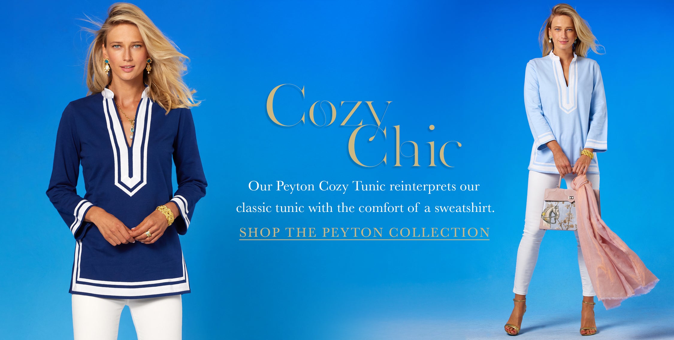 Two models wearing the Peyton Stretch Knit Tunic