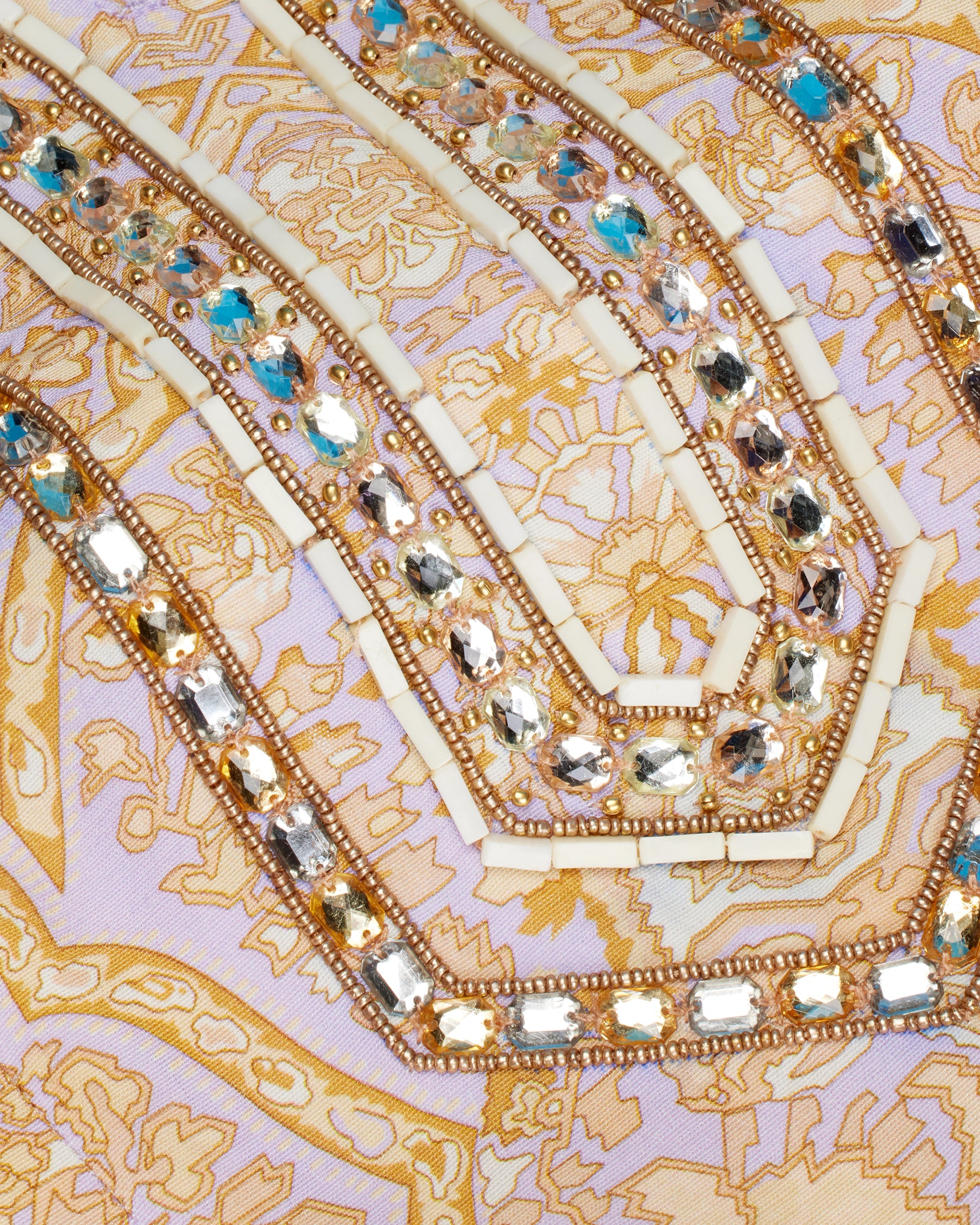 Laetitia Long Dress in Saffron on Lavender with Jewel Embellishment-Detail of Embellishment
