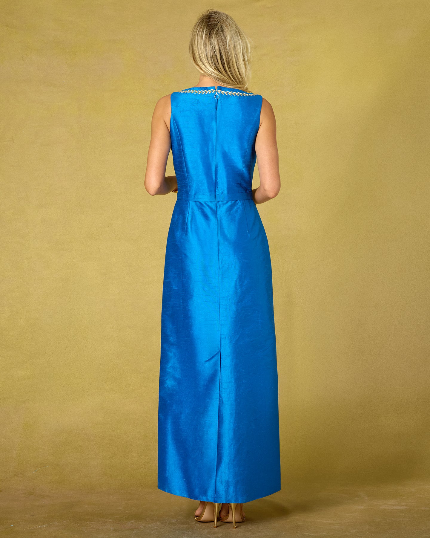Lauria Gown in Royal Blue and Gold Embellishment back view