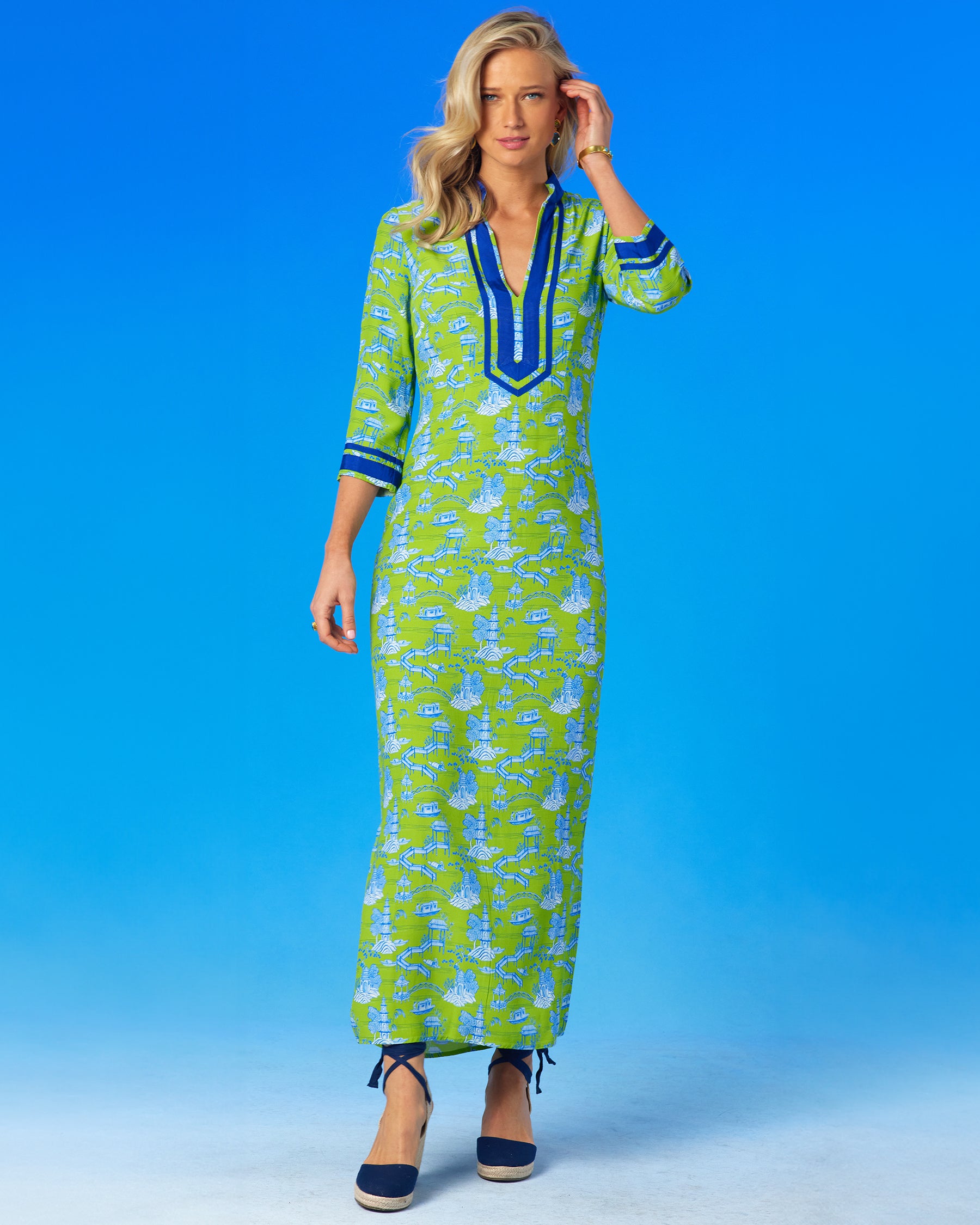 Capri Long Tunic Dress in Pagoda Toile