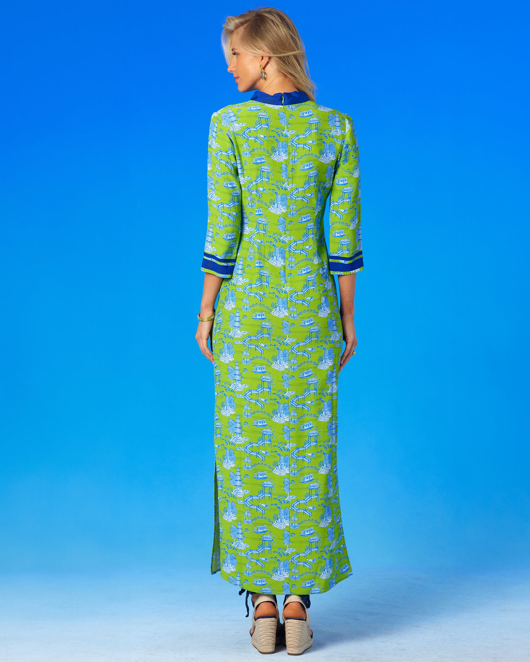 Capri Long Tunic Dress in Pagoda Toile=back view