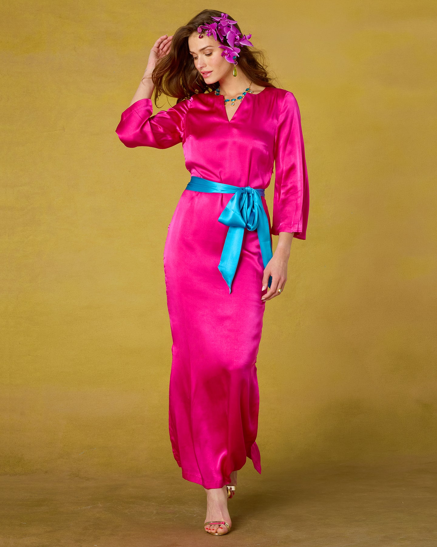 Majorelle Silk Dress in Majorelle Silk Dress in Fuchsia