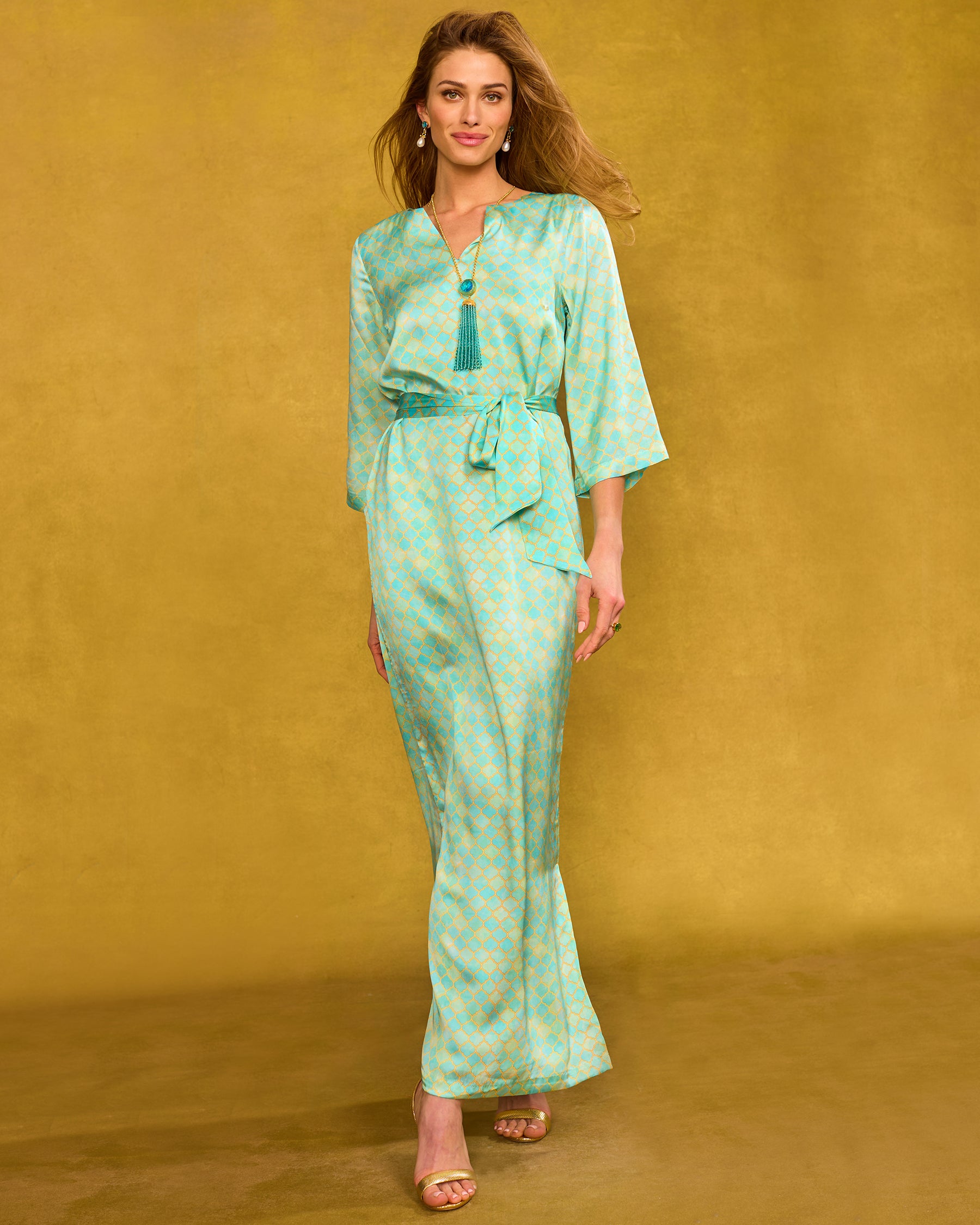 Majorelle Silk Dress in Mint Julep Alhambra front full view