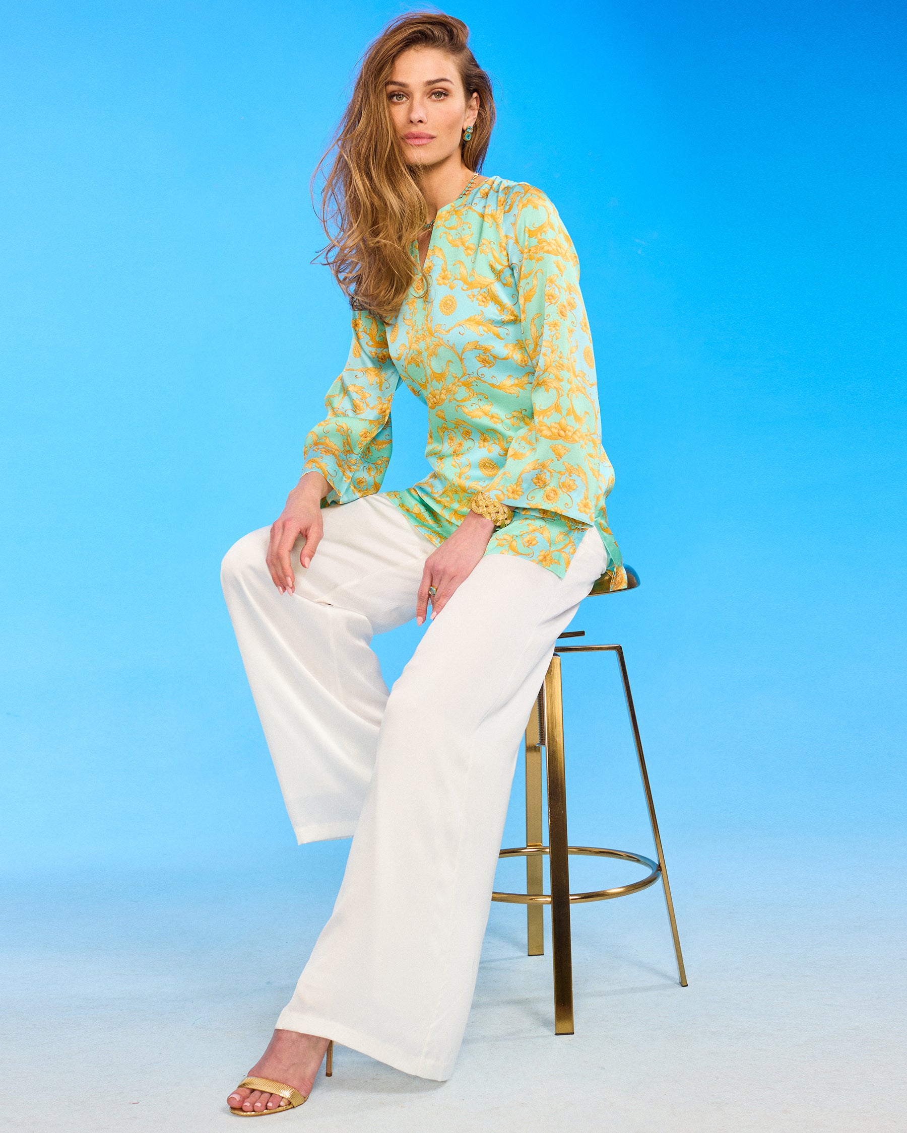 Majorelle Silk Tunic in Pastel Rococo Print