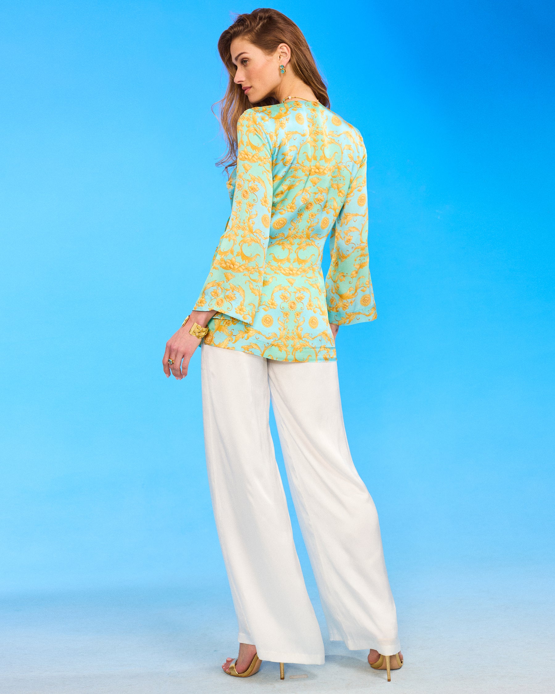 Majorelle Silk Tunic in Pastel Rococo Print back view