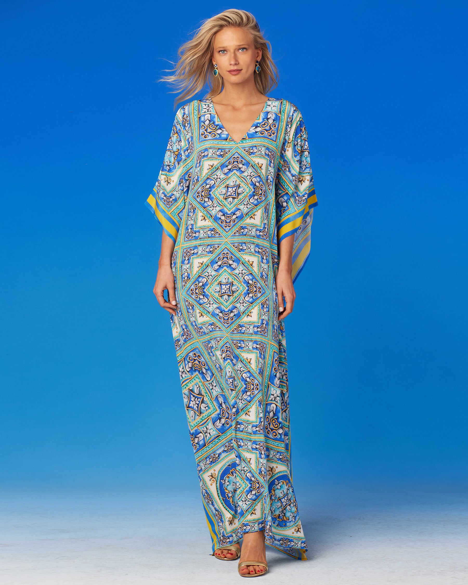 Marbella Silk Kaftan-Full Length View