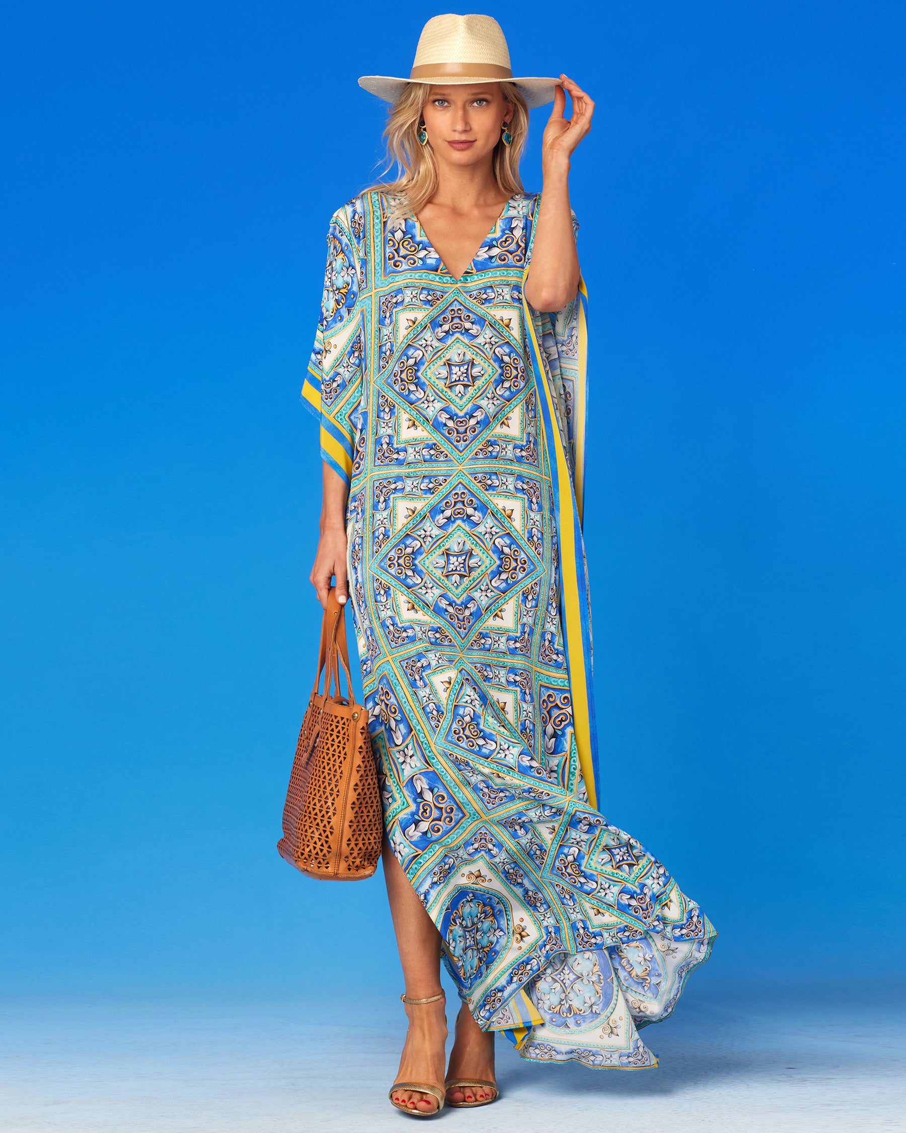 Marbella Silk Kaftan-Front Full View