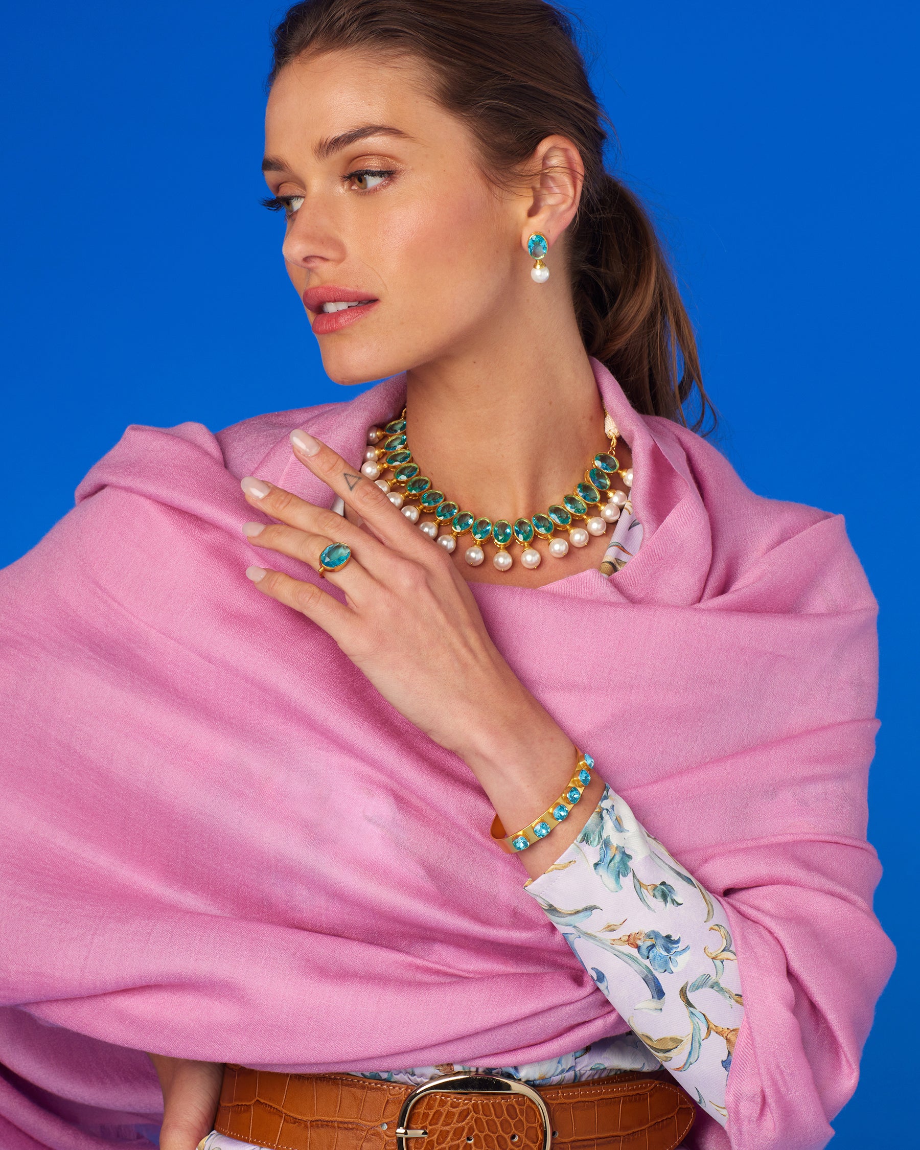 Marielle Midi Ruffle Dress in Lavender Iris-Portrait with Shawl