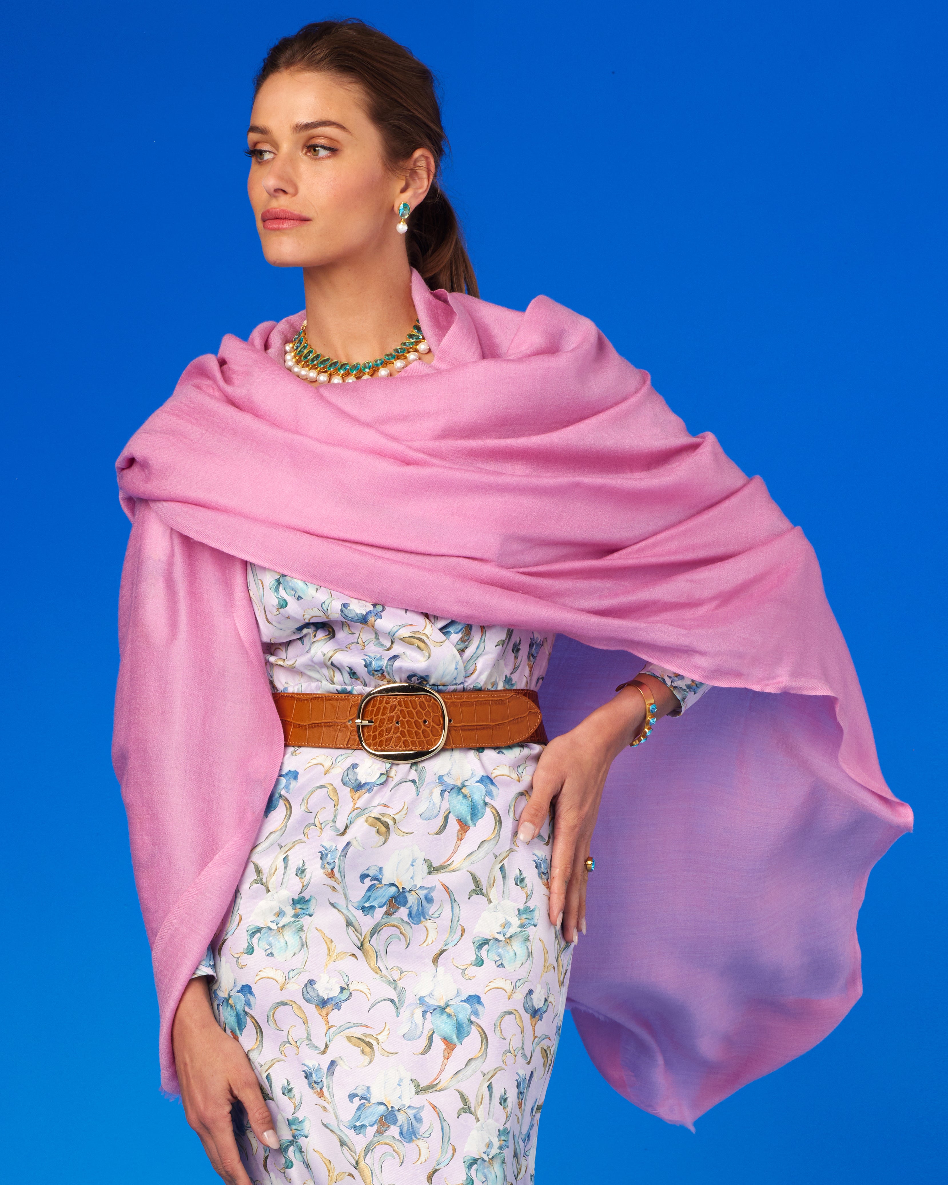 Marielle Midi Ruffle Dress in Lavender Iris-Shawl closeup