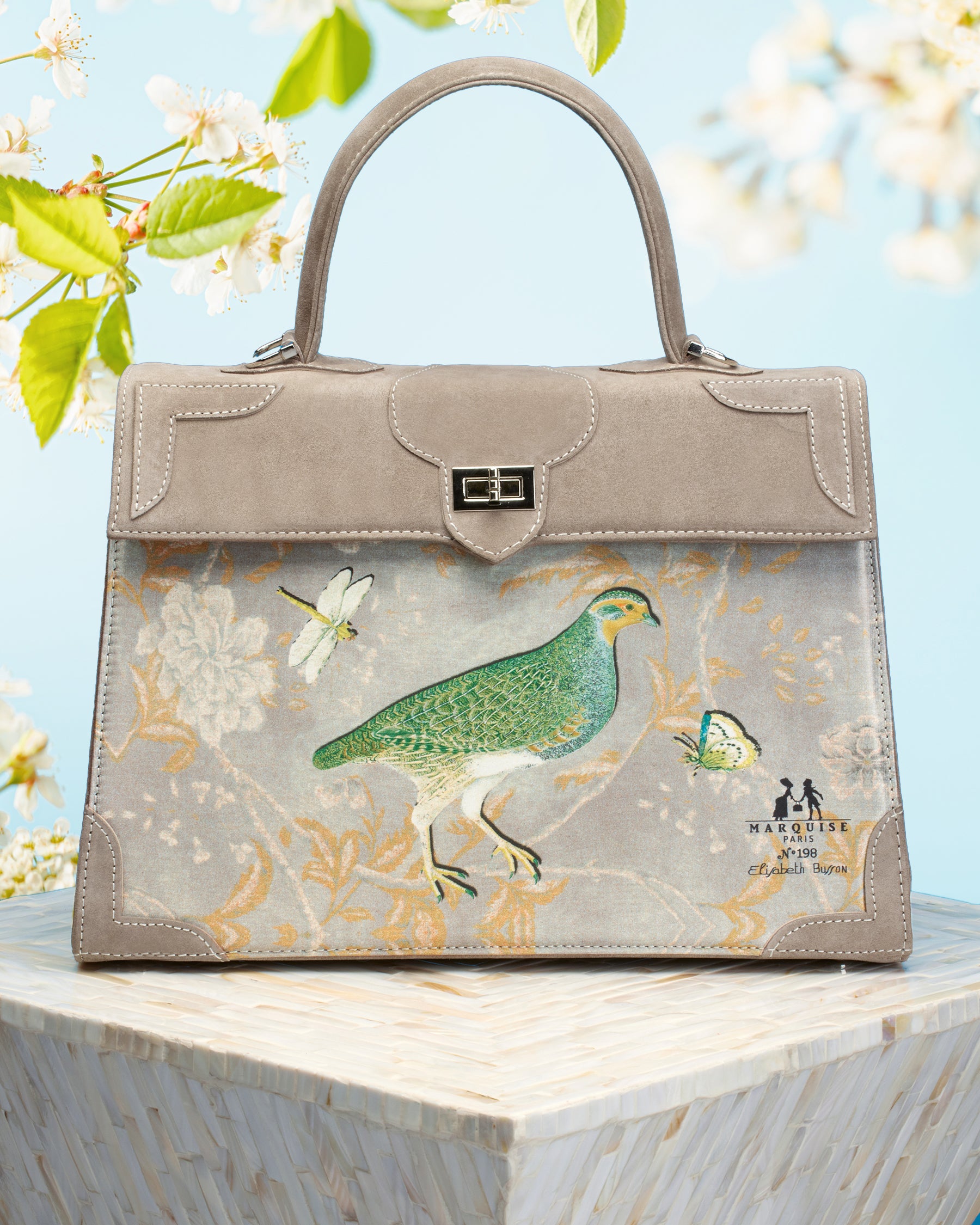 Marquise Paris Marquise Le Perdreau Top Handle Shoulder Bag in Sand-Front View
