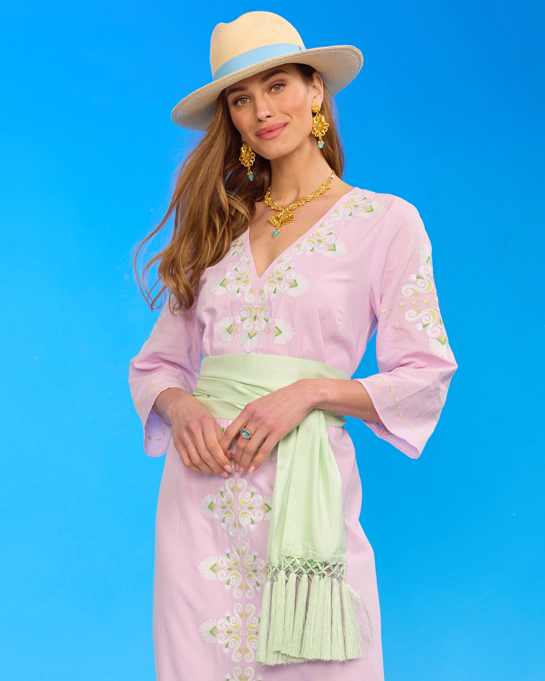 Menorca Long Kaftan Dress in Sunset Lavender portrait