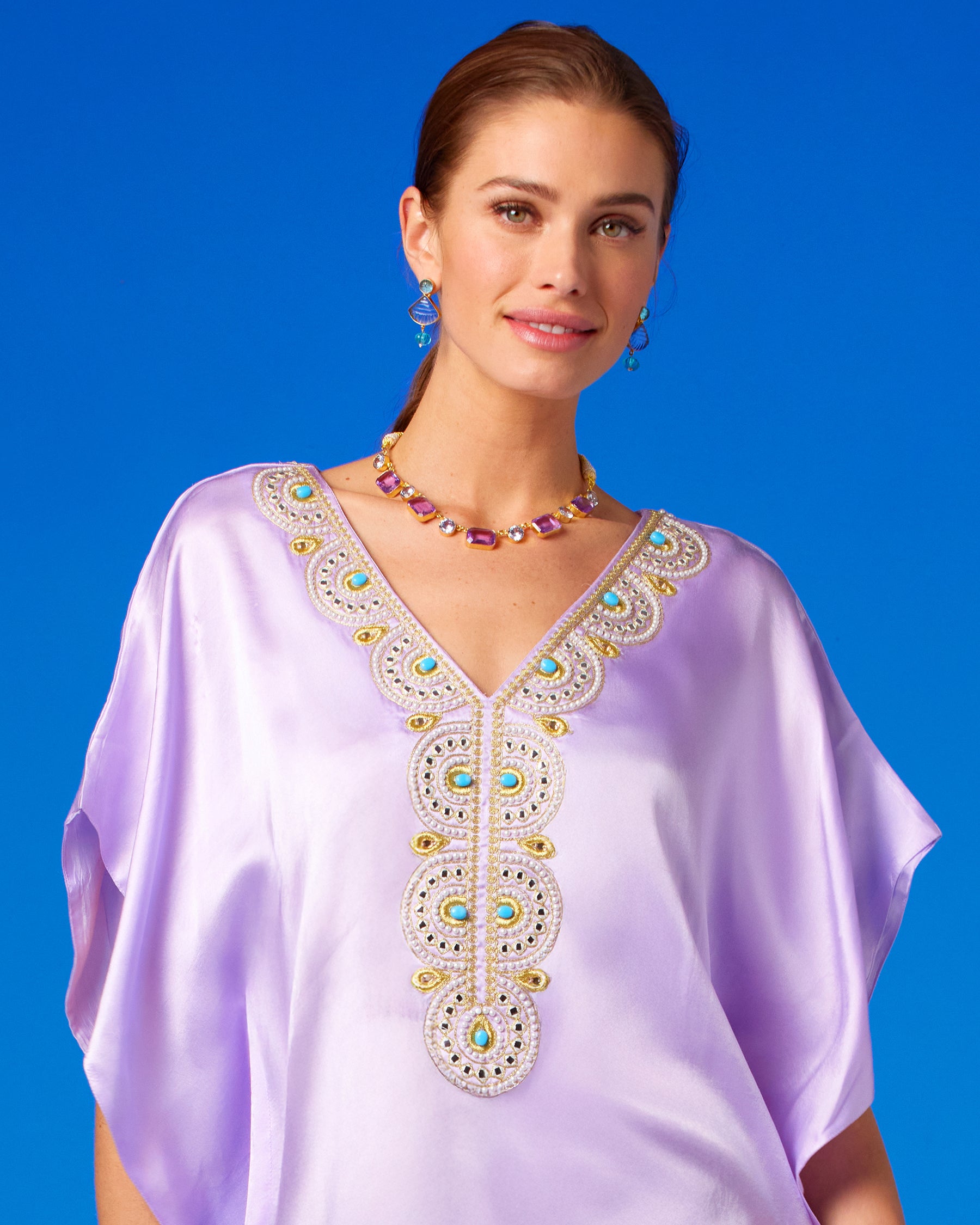 Noor Silk Kaftan in Lavender