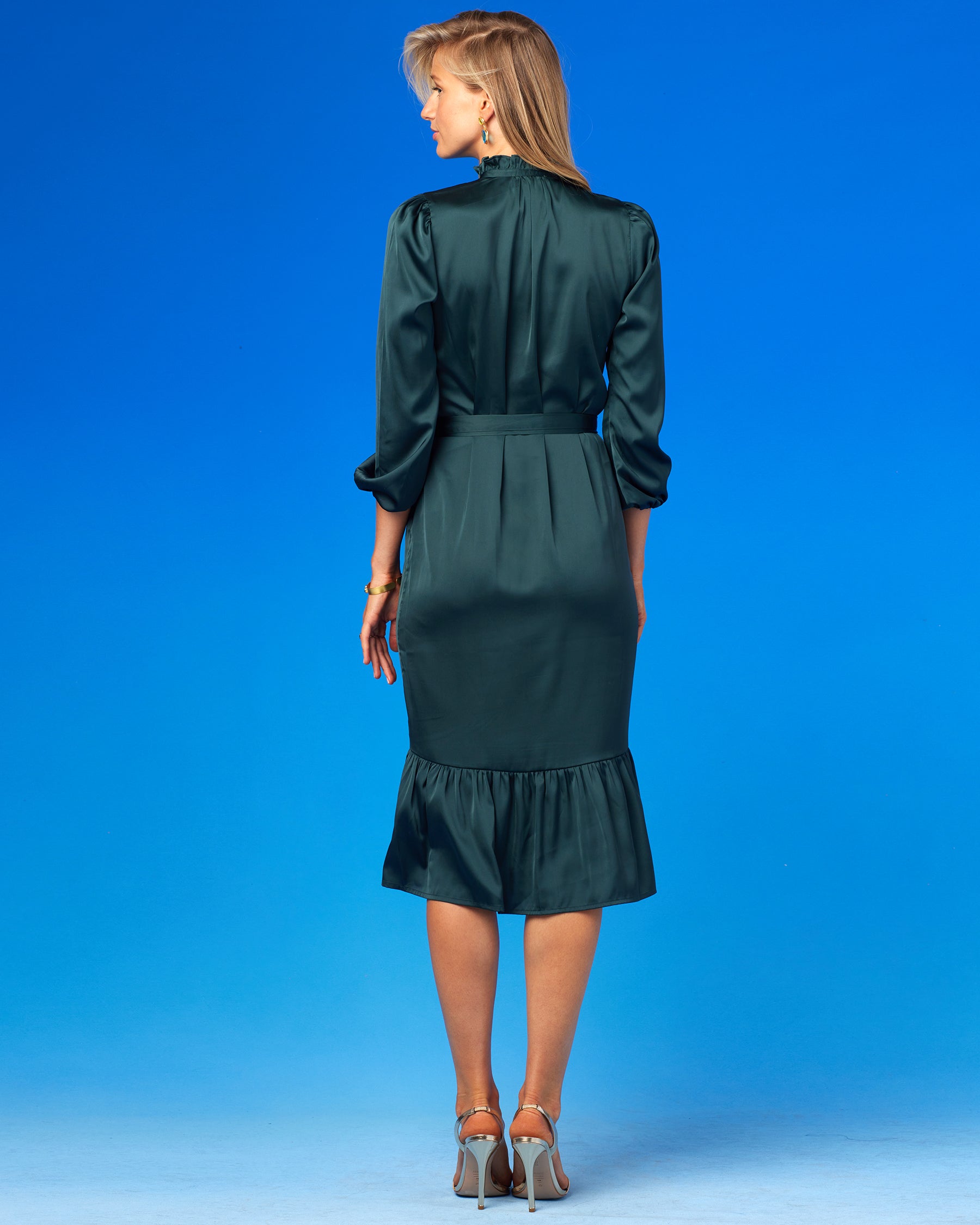 Olivia Midi Dress in Bavarian Green-Back View
