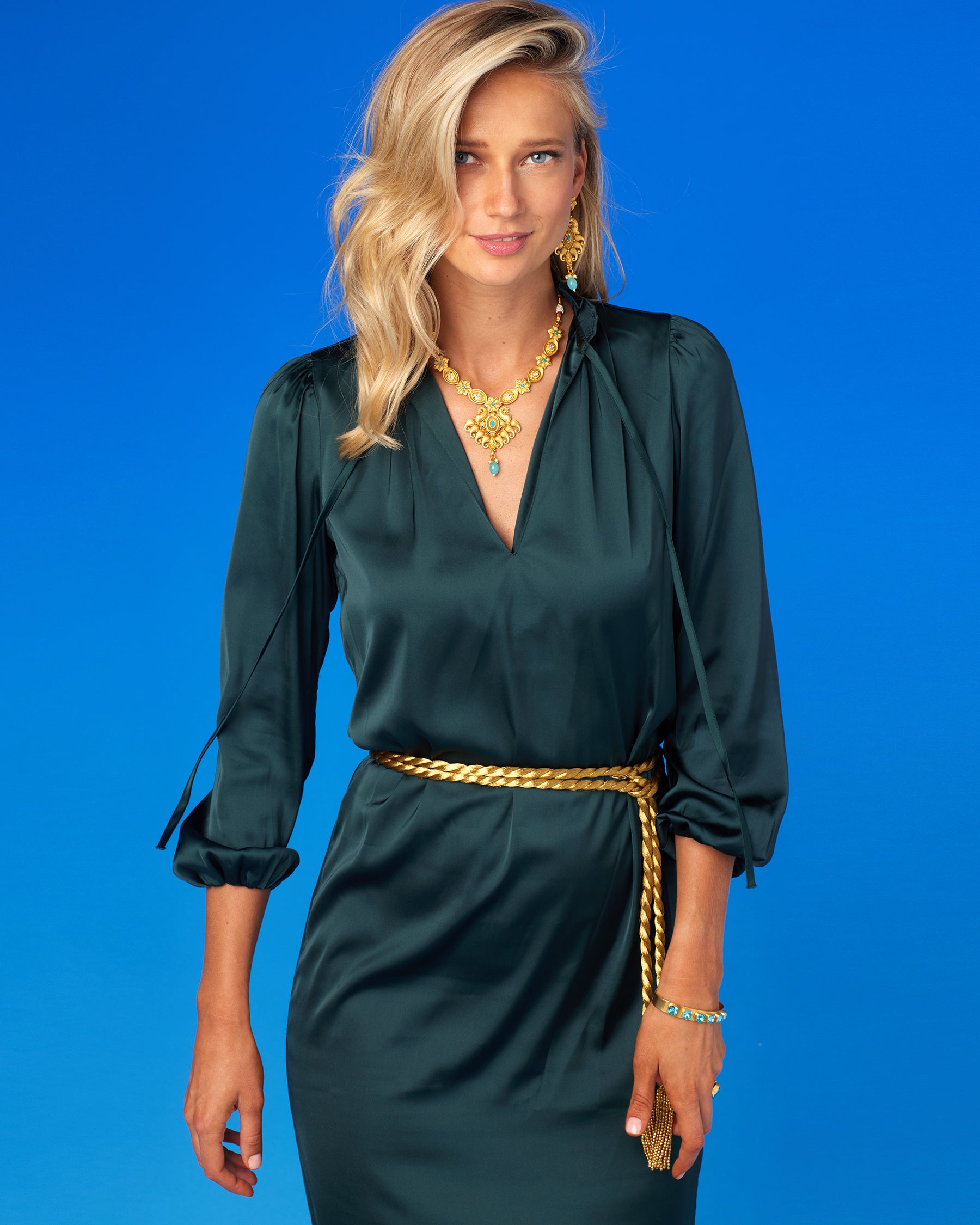 Olivia Midi Dress in Bavarian Green-Closeup