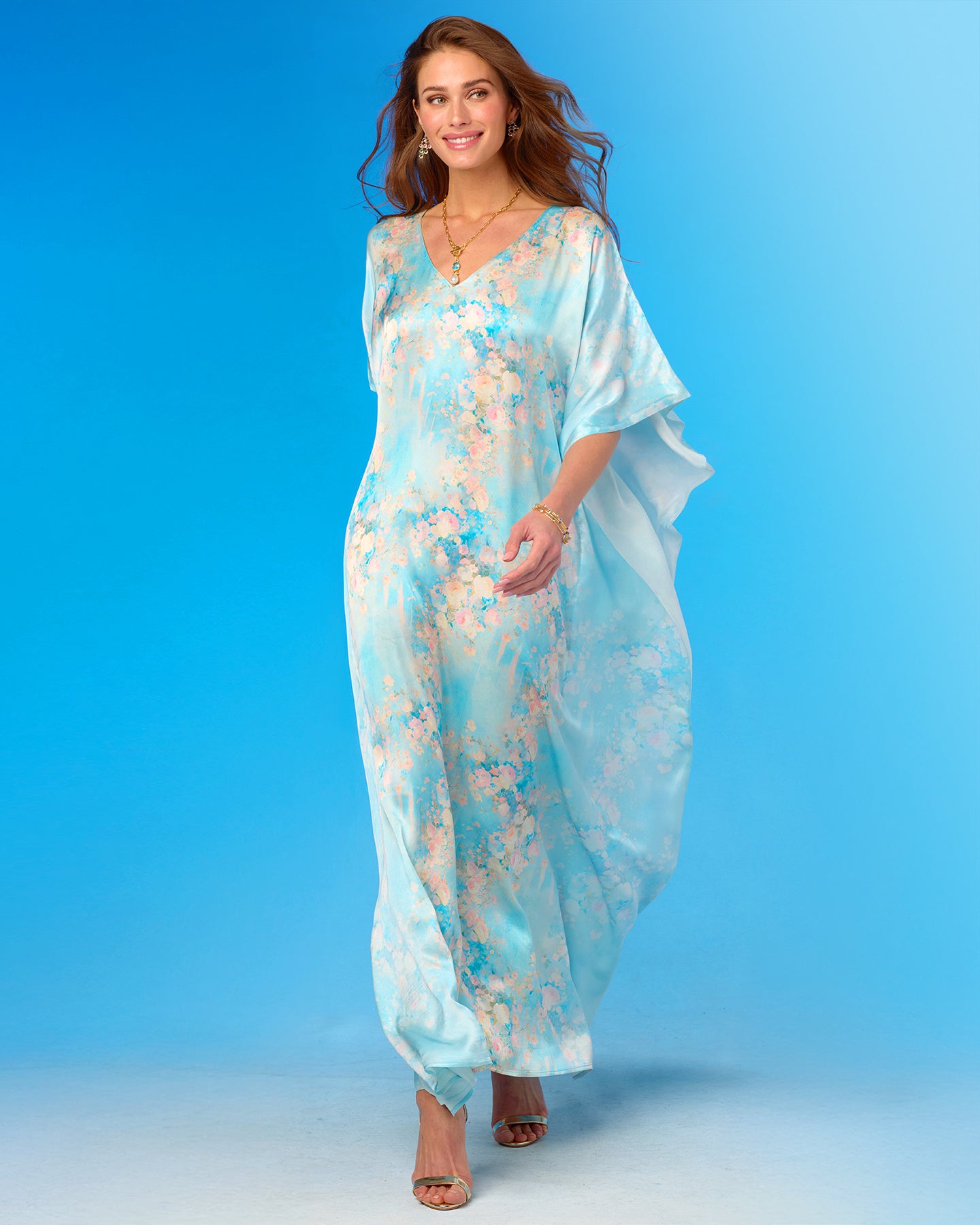 Ophelia Silk Kaftan in Impressionist Florals