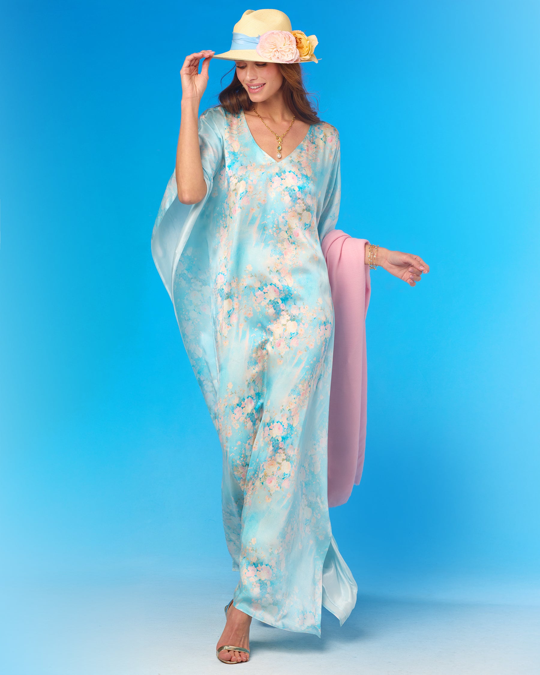 Ophelia Silk Kaftan in Impressionist Florals