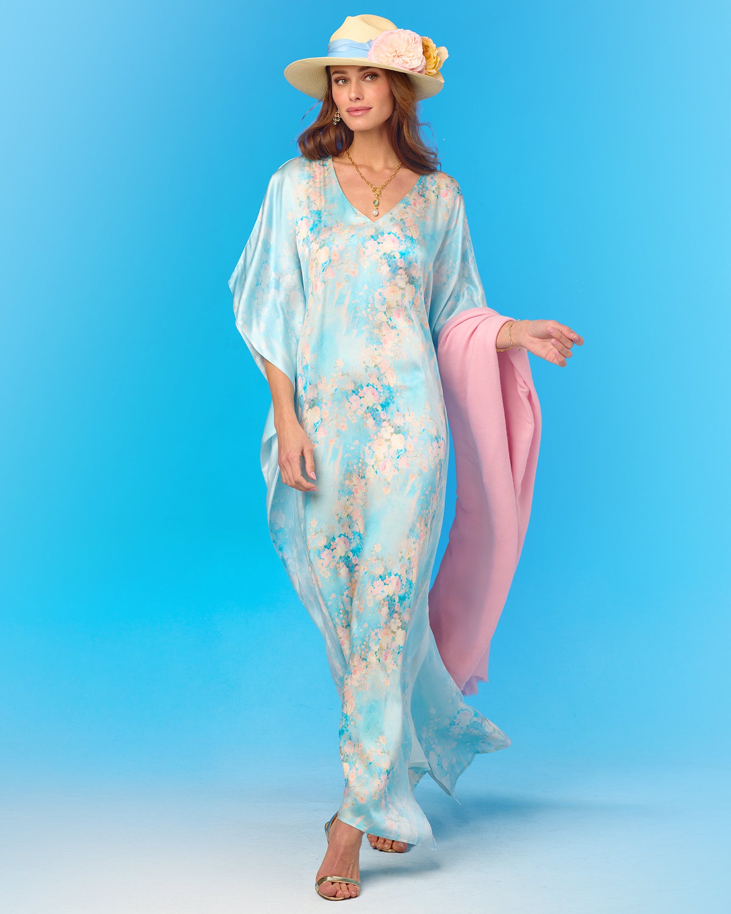 Ophelia Silk Kaftan in Impressionist Florals