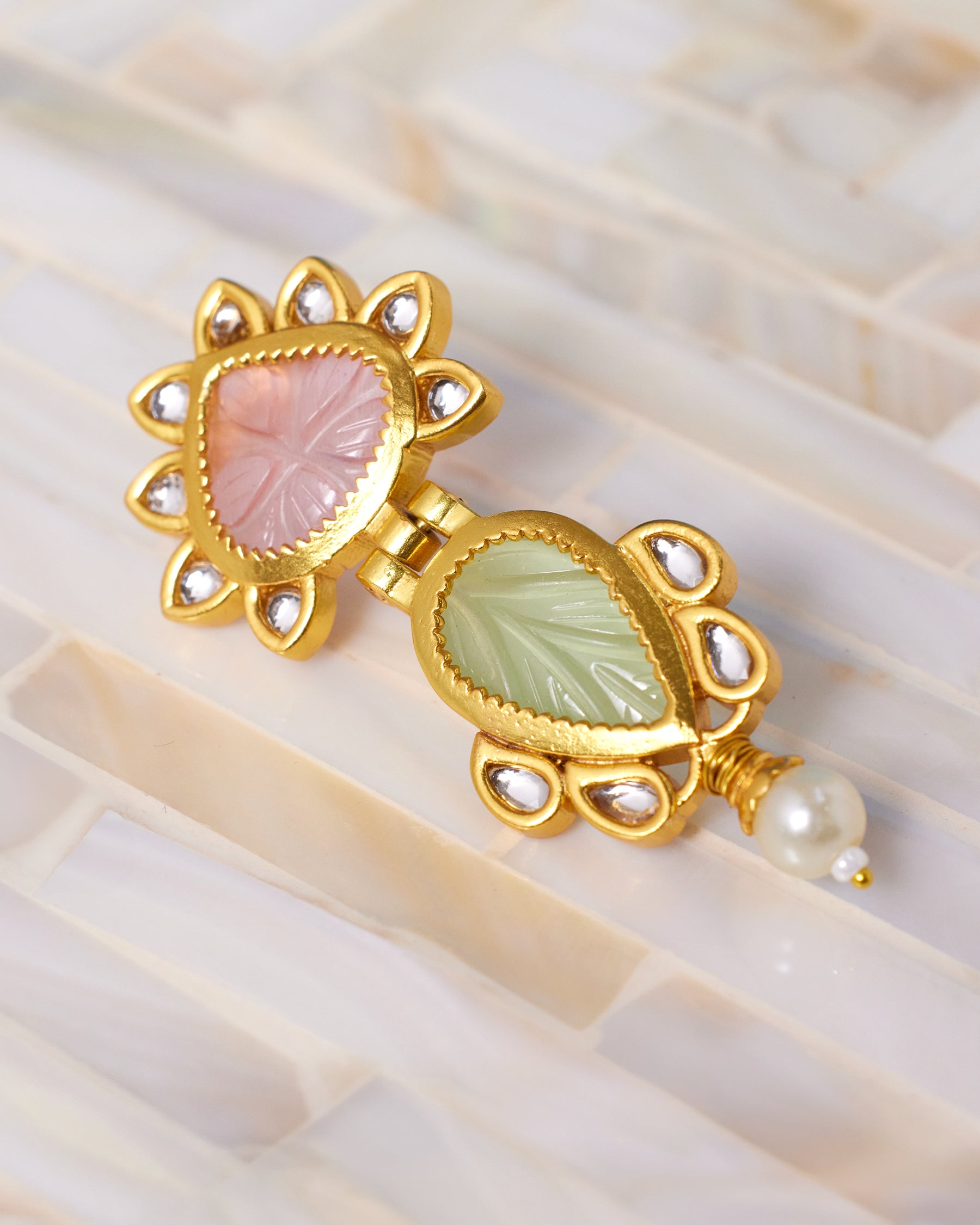 Parker Earrings in Mint Green and Pink-closeup