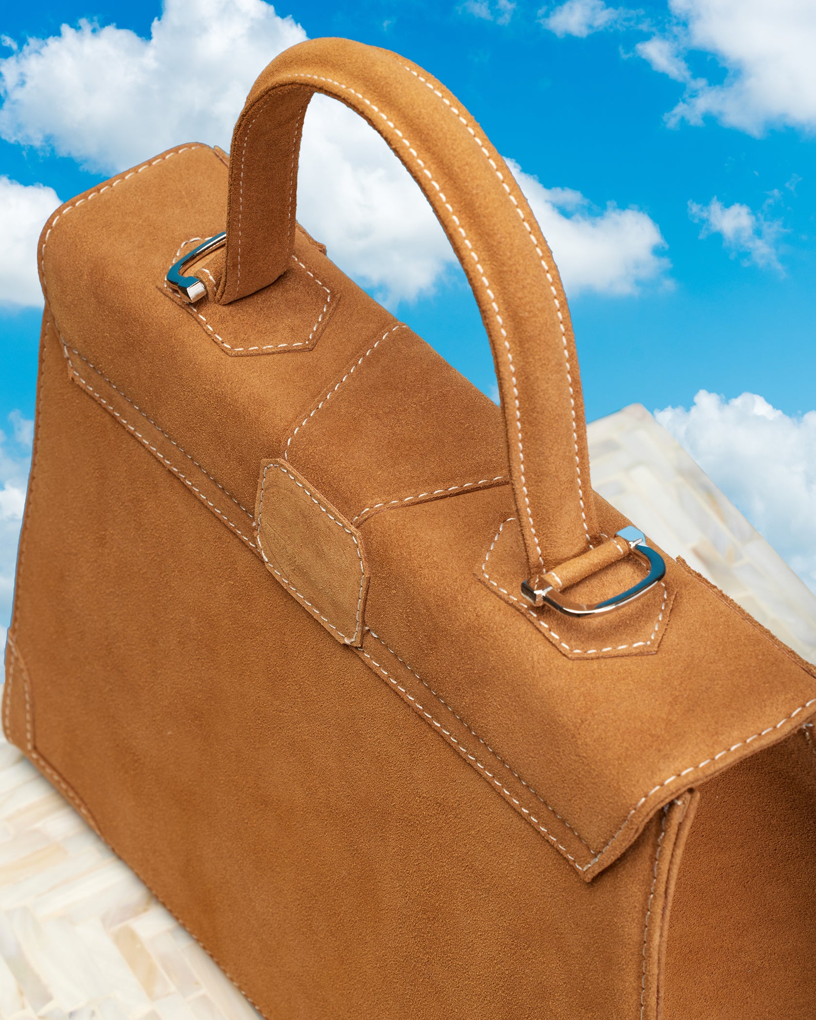 Marquise Paris Tulipe Top Handle Shoulder Bag in Honey-Overhead View