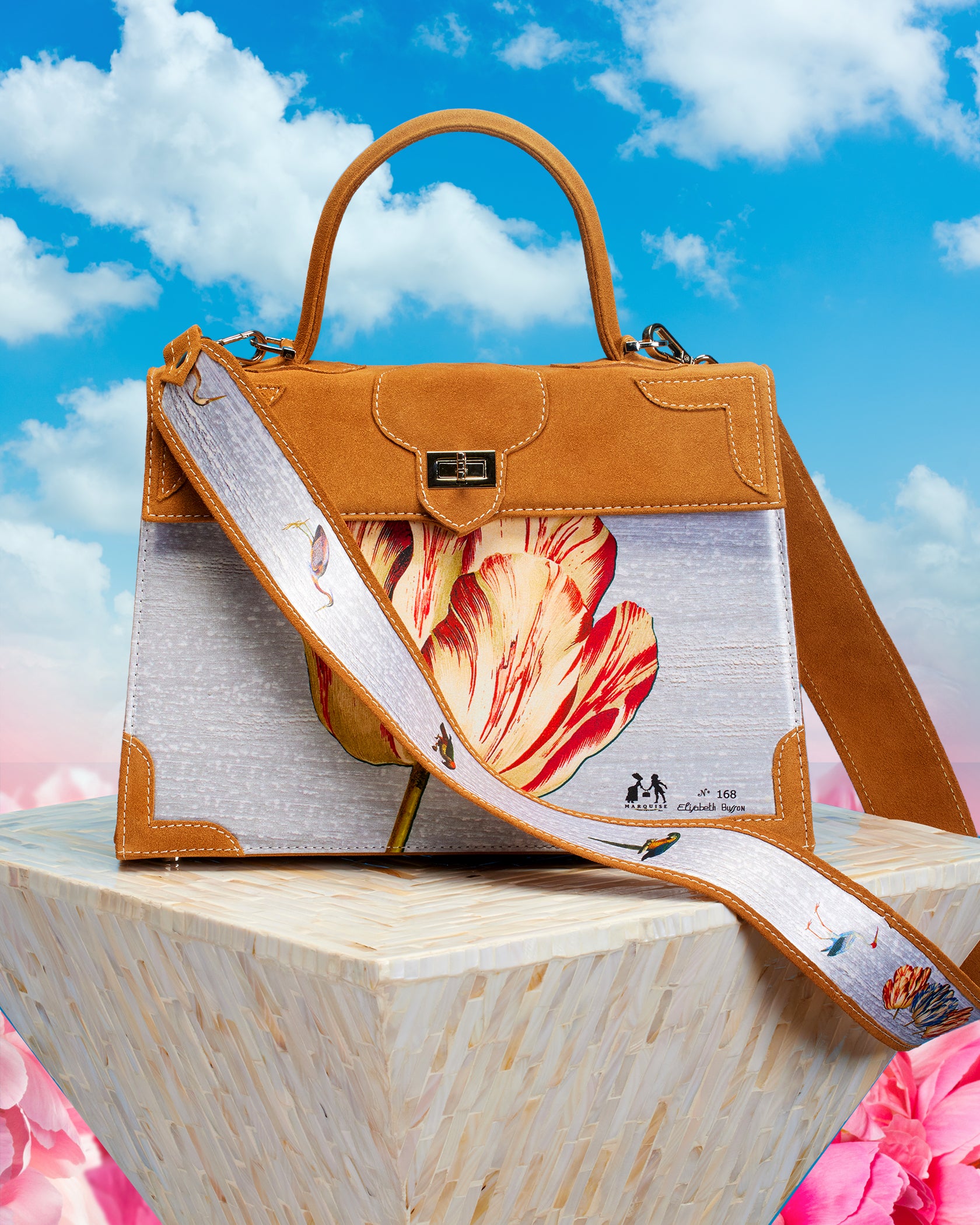 Marquise Paris Tulipe Top Handle Shoulder Bag in Honey-With Shoulder Strap