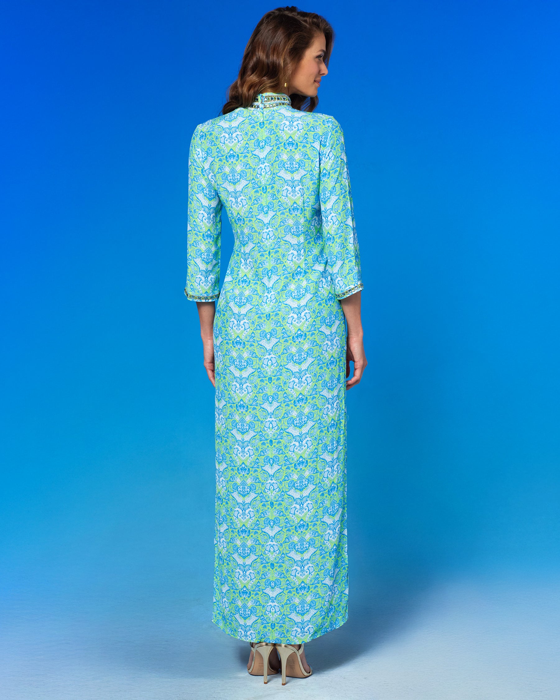 Shalimar Long Tunic Dress in Turquoise on Mint Julep Jewel Embellishment