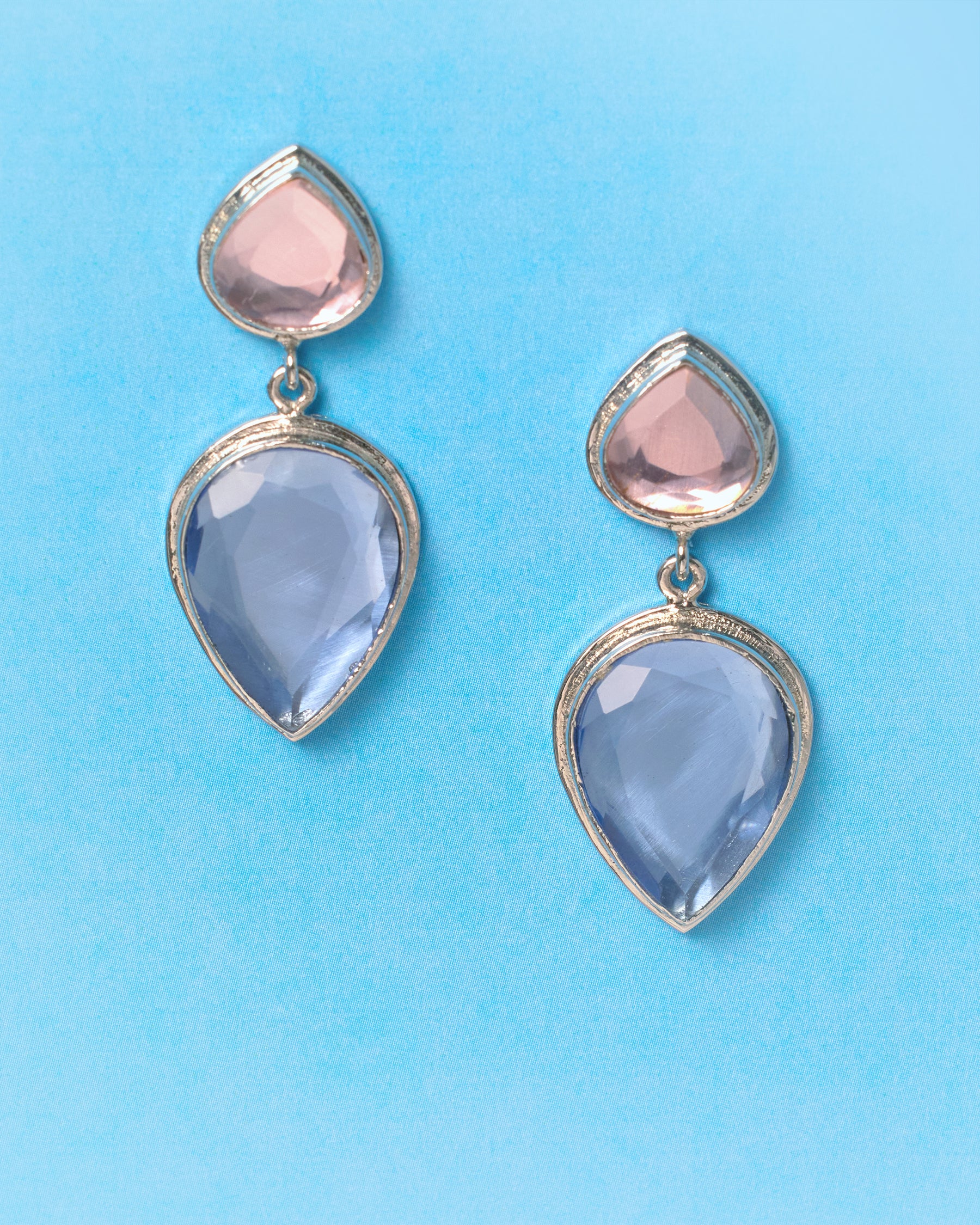 Hadley Silver Tear Drop Earrings in Pink and Celestial Blue