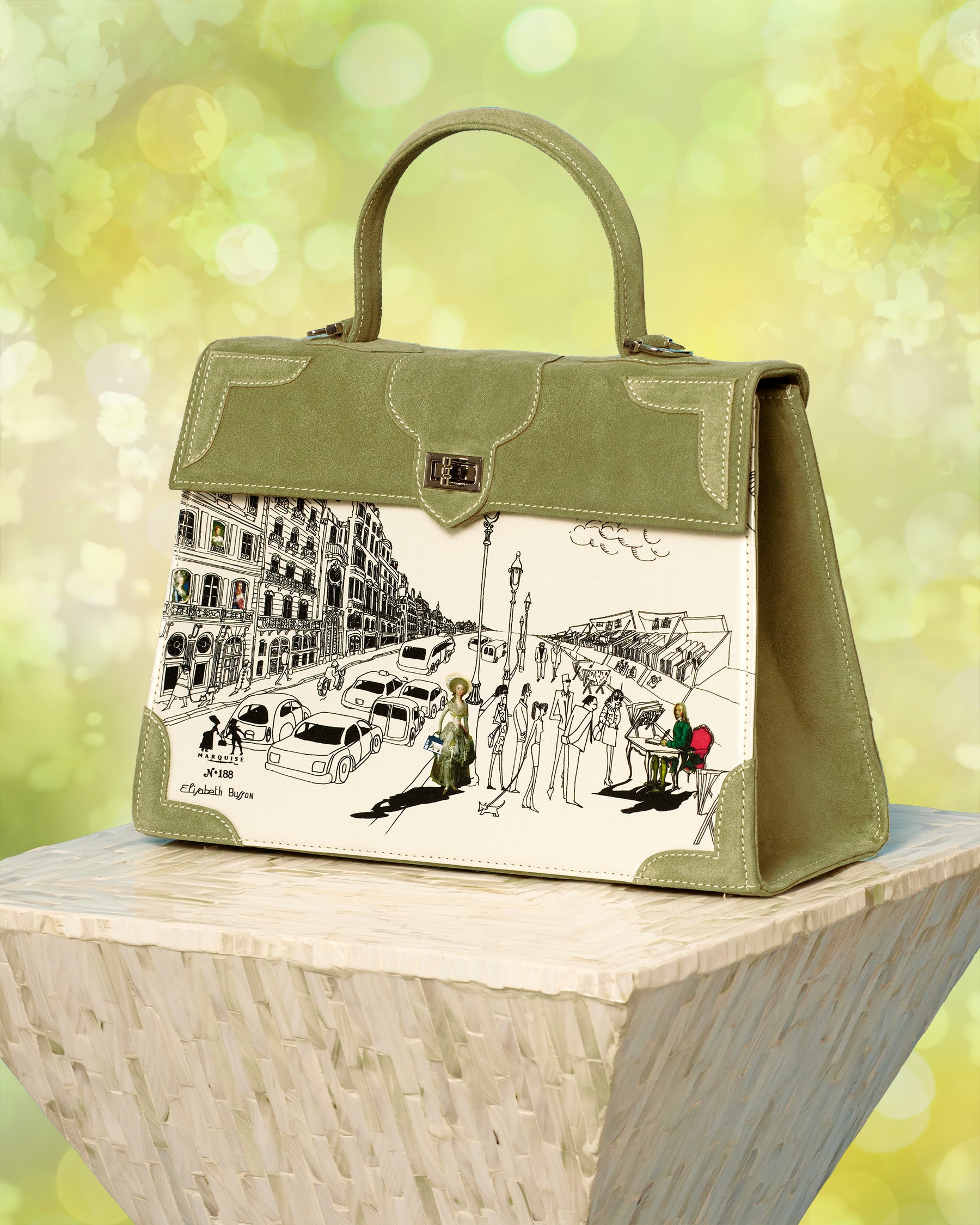 Marquise Marquise Voltaire La Vie Parisian Top Handle Shoulder Bag in Khaki Green-Side View