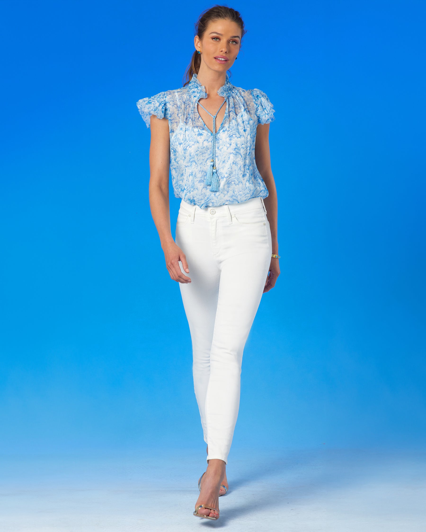 Katherine Slim White Jean-Walking front view