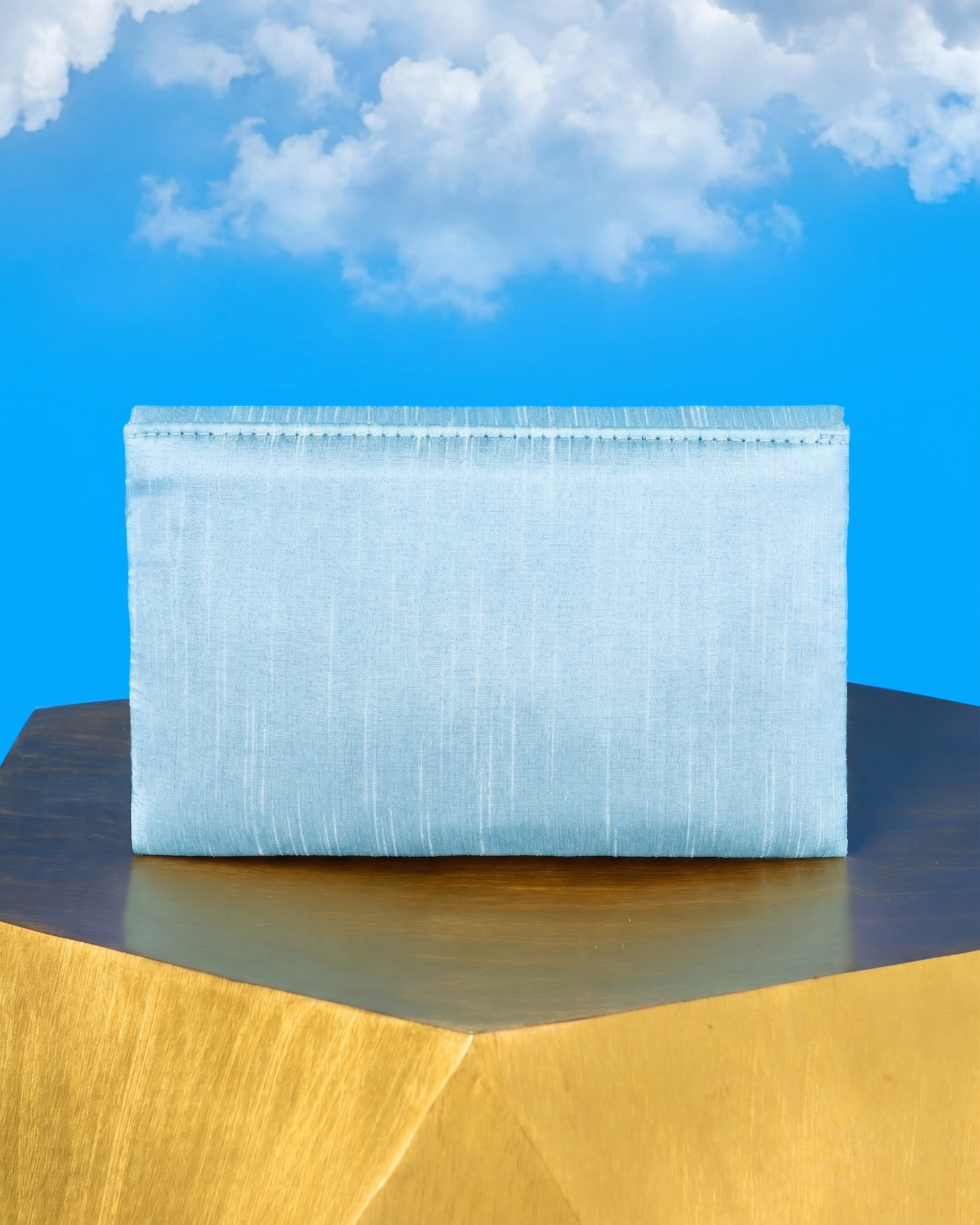 The Corelia Clutch in Pastel Blue and Gold Embellishment back view