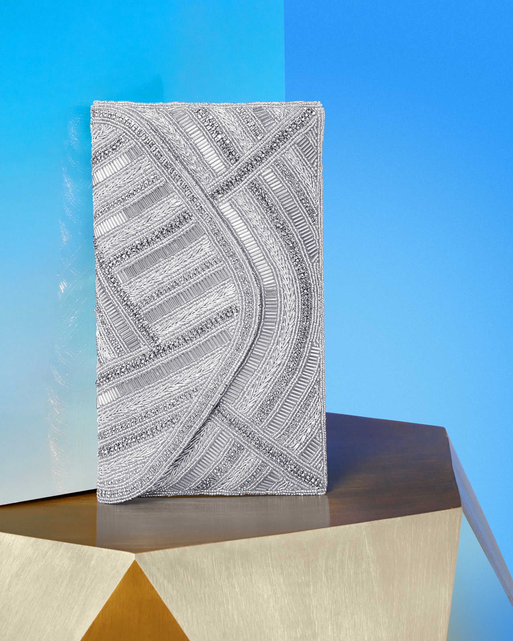 Betty Clutch in Beaded Silver vertical