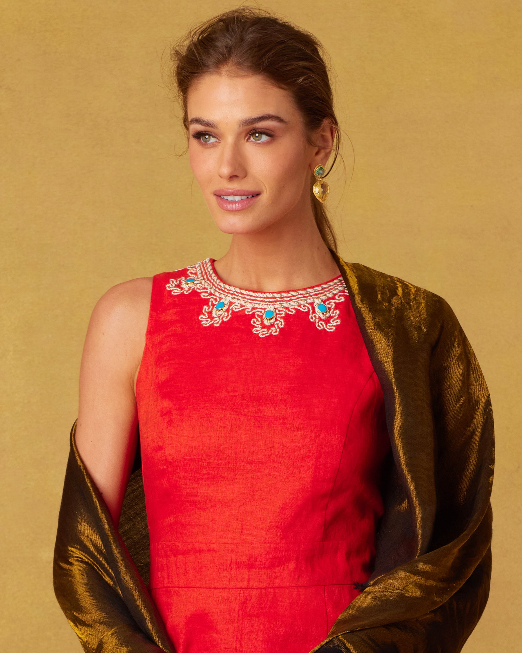 Josephine Reversible Pashmina Shawl in Gold Shimmer Night Sky-Portrait