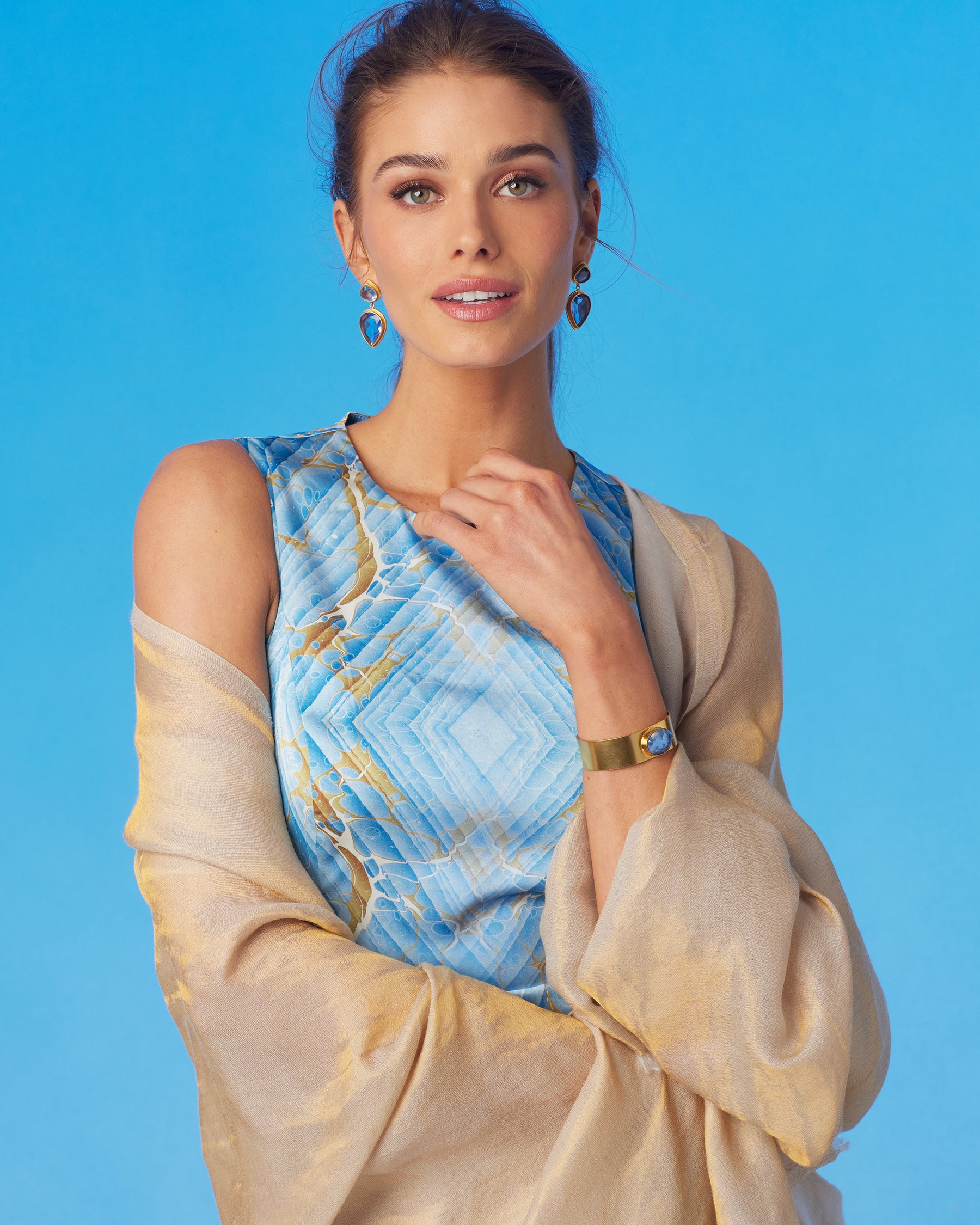 Josephine Reversible Pashmina Shawl in Gold Shimmer Dune