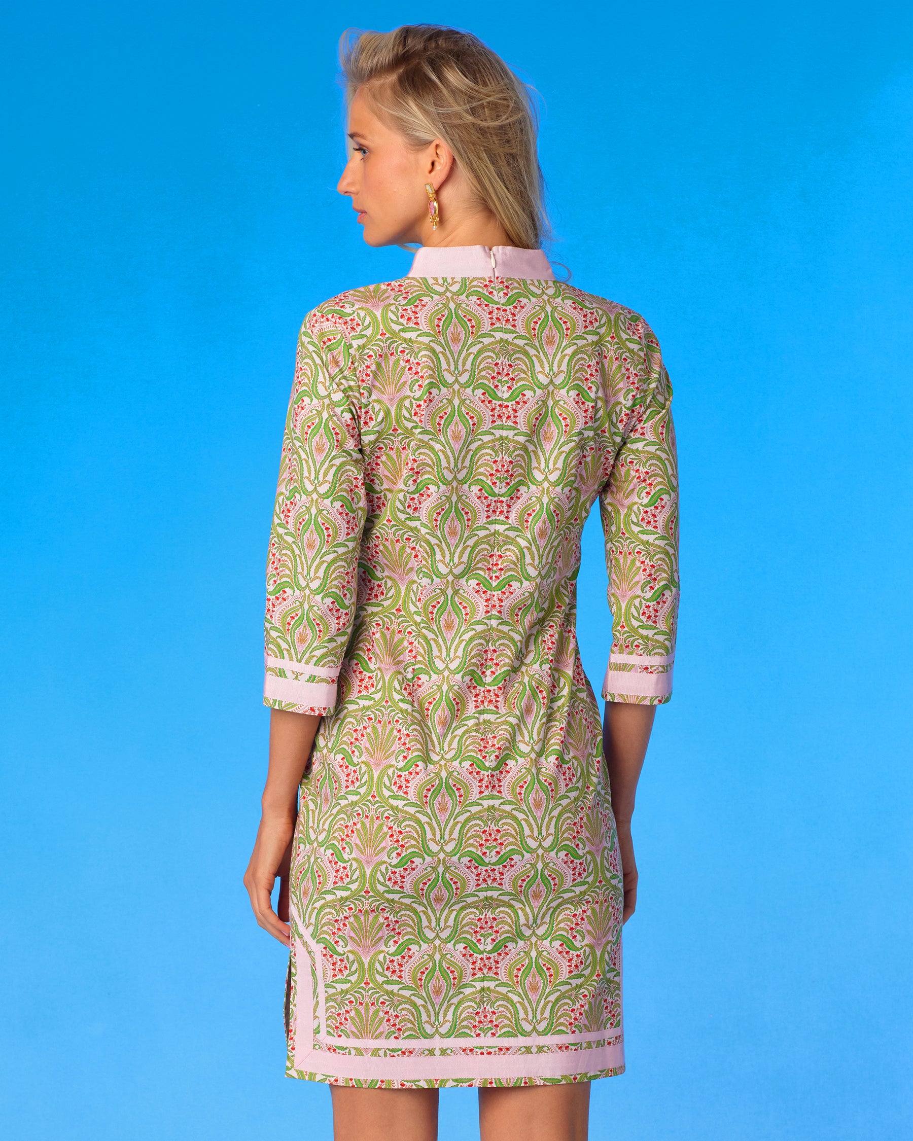 Capri Short Tunic Dress in Delicate Ferns-Back View