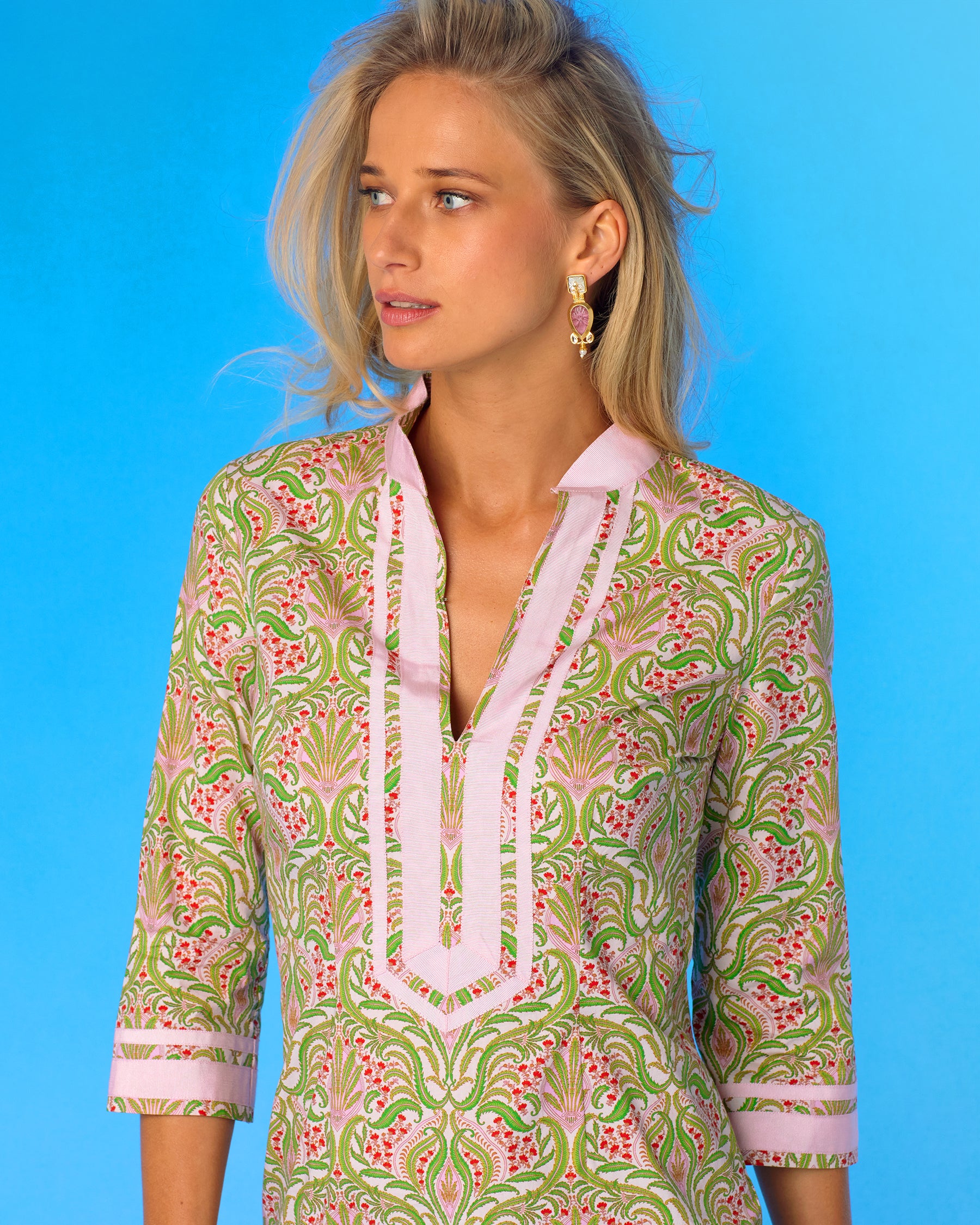 Capri Short Tunic Dress in Delicate Ferns-Portrait