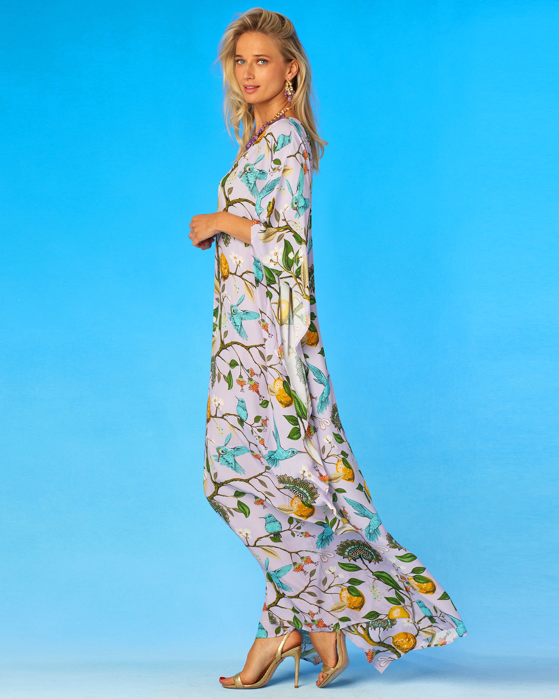 Nicoblu Flora Kaftan in Lavender Hummingbird Print XL