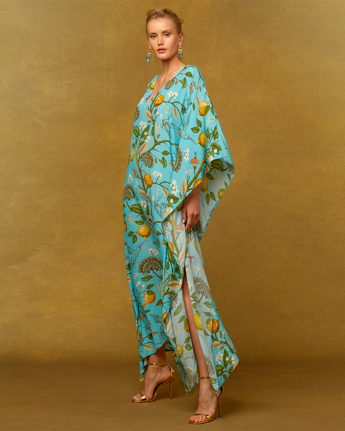 NicoBlu Flora Kaftan in Turquoise Hummingbird Print Plus NicoBlu Flora Kaftan in Turquoise Hummingbird Print Plus