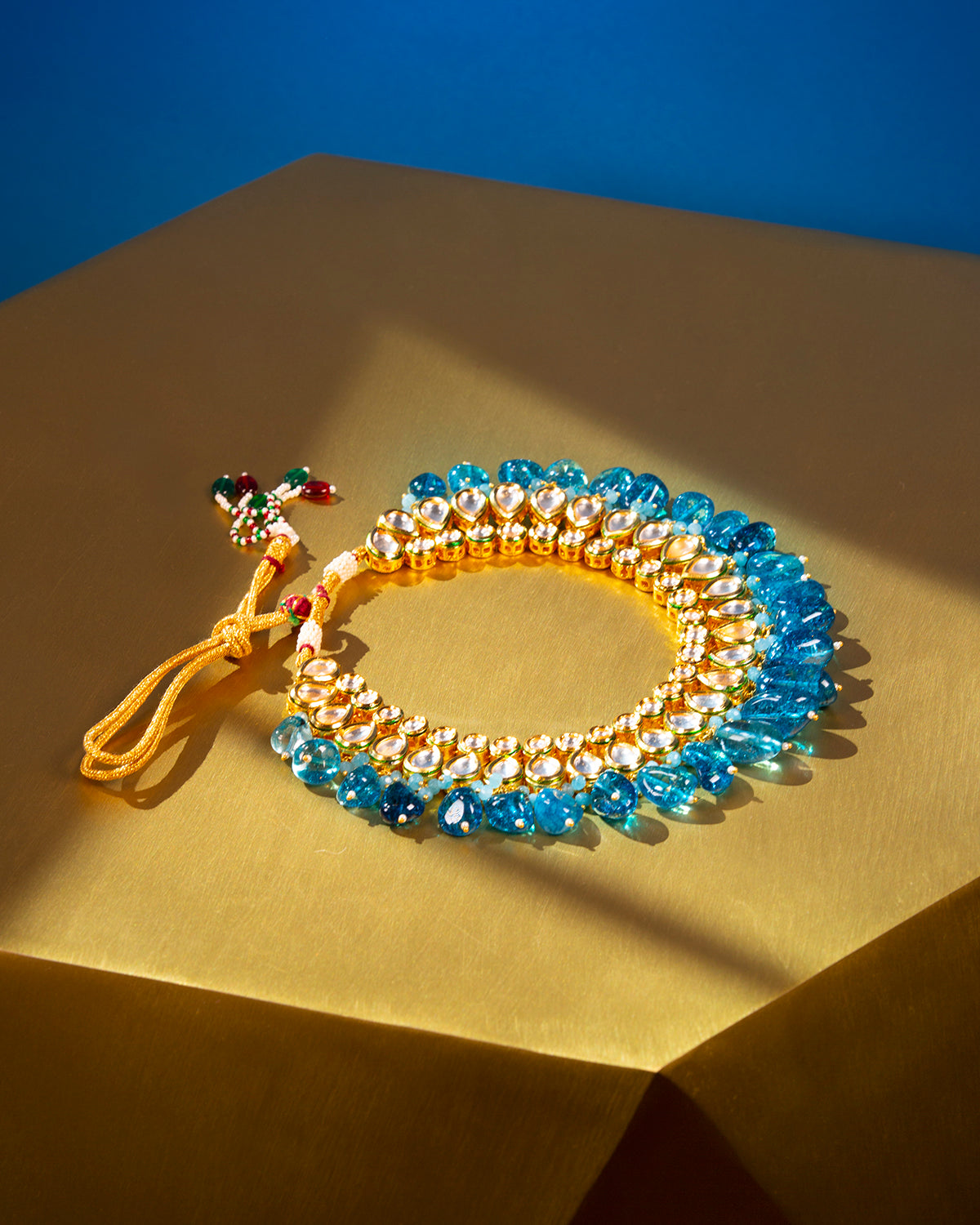 Sharawar Clear Blue Quartz Necklace-tie closure