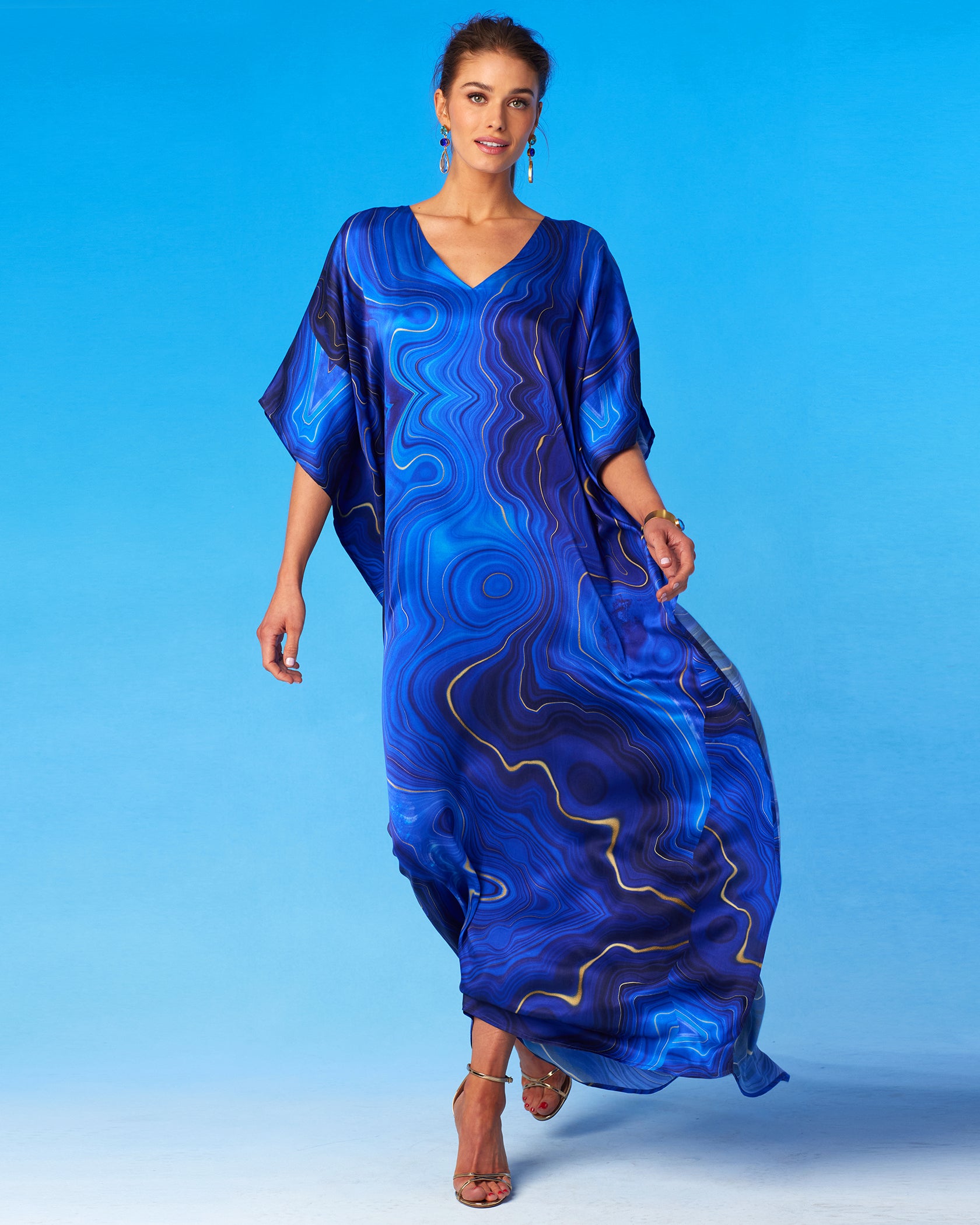 NicoBlu Lavinia Silk Kaftan in Lapis Lazuli Blue Plus NicoBlu Lavinia Silk Kaftan in Lapis Lazuli Blue Plus