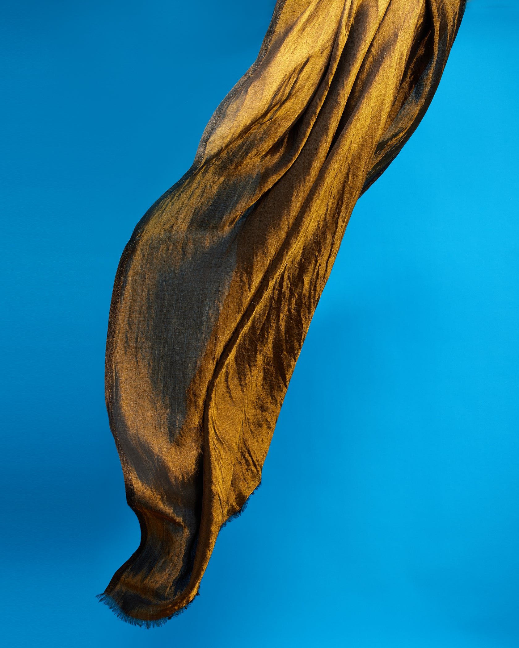 Josephine Reversible Pashmina Shawl in Gold Shimmer Night Sky-Blowing in the wind