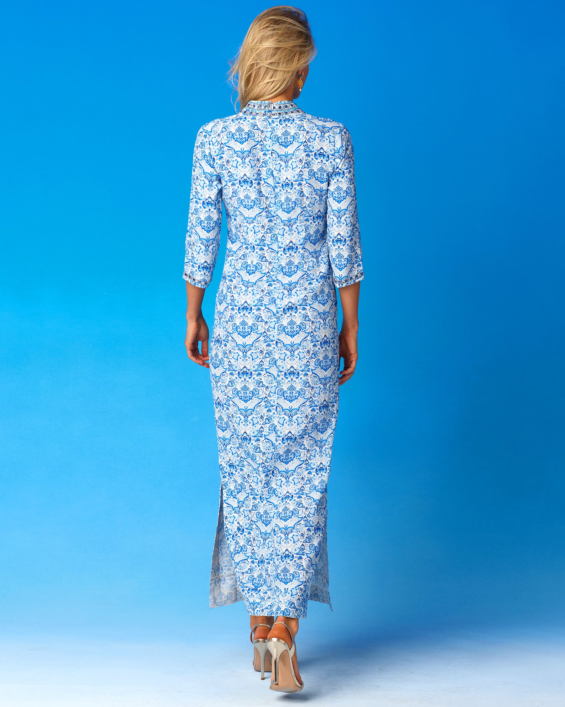 Shalimar Long Tunic Dress with Sapphire Jewel Embellishment-Back View