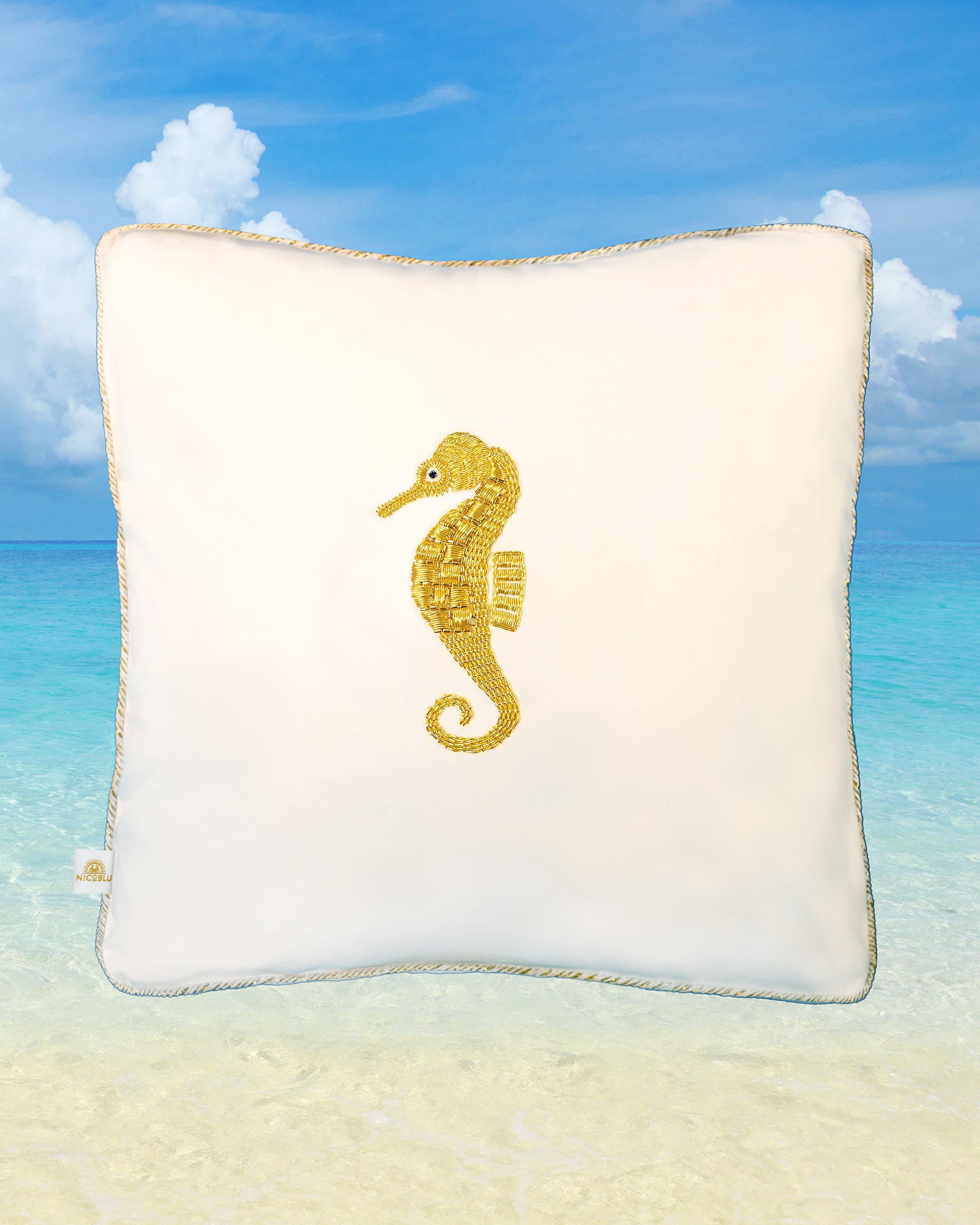 Nicos Pillow Embellished with Seahorse Motif