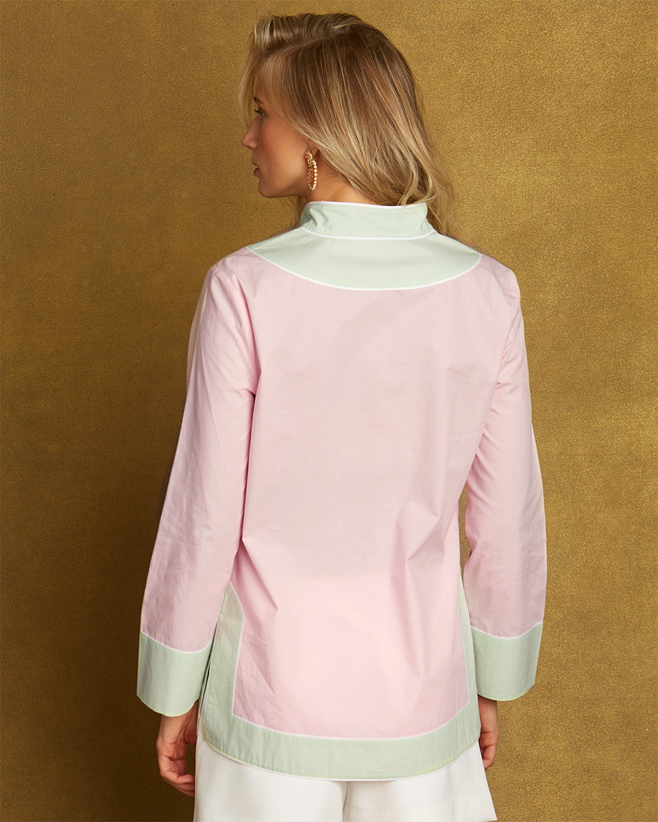 Arabella Tunic in Blush Pink and Mint Green and White Trim