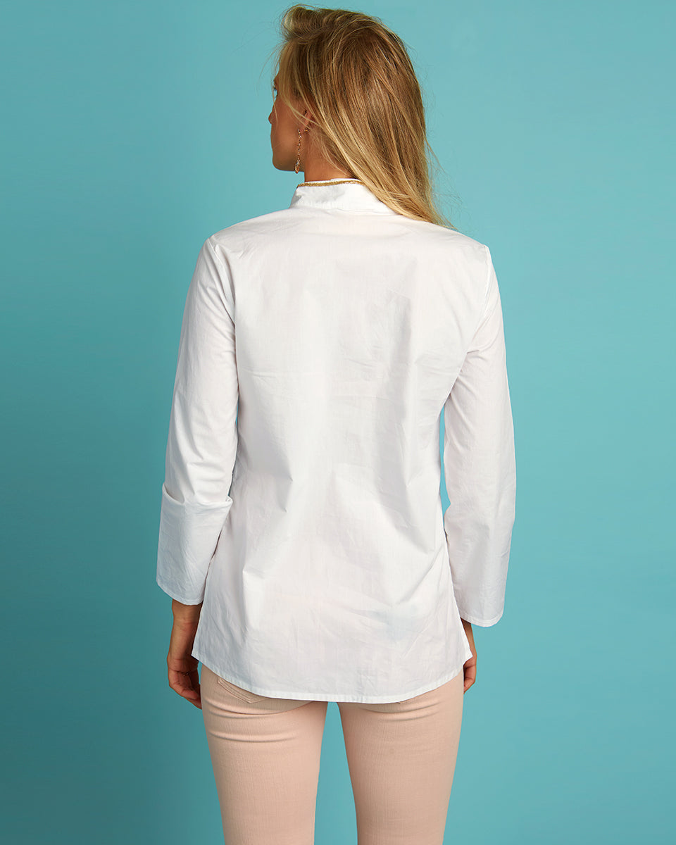 Circe Tunic in Pure White with Crystals and Gold Embellishment