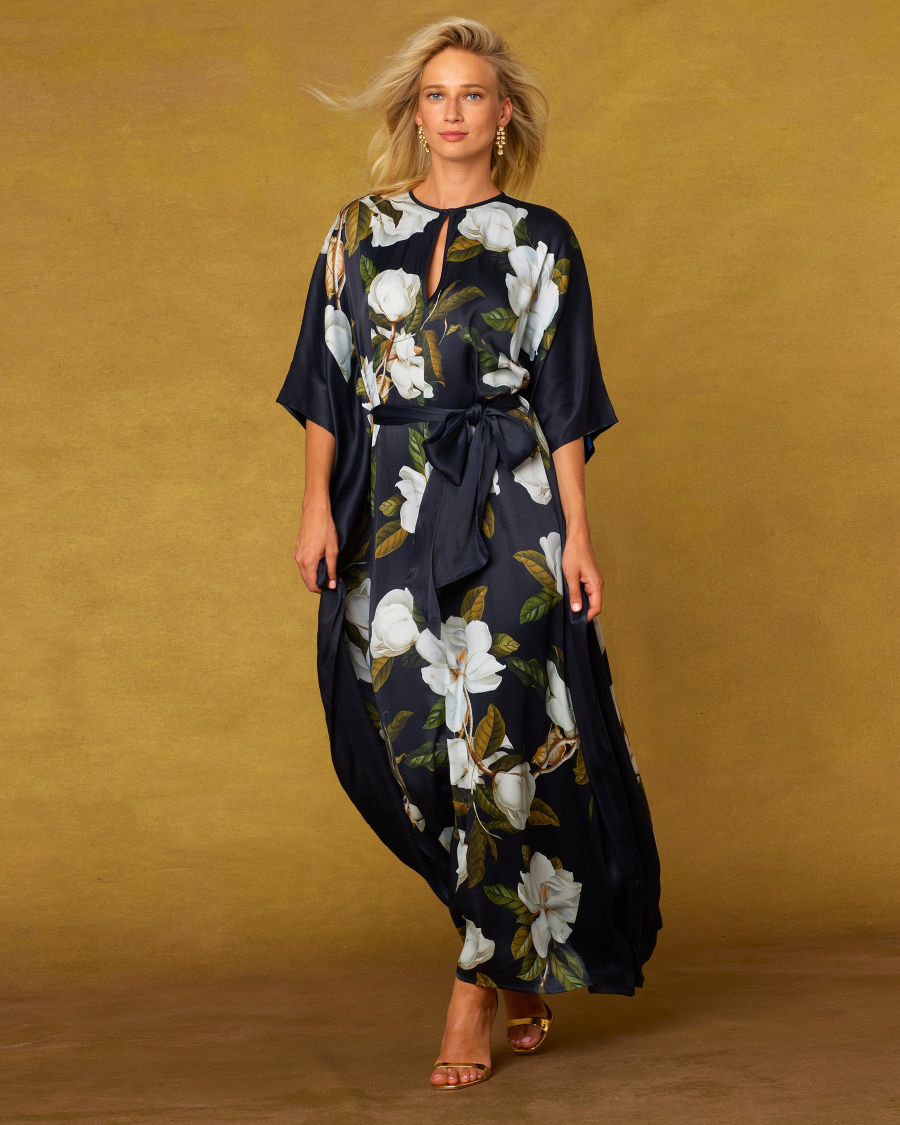 Camellia Belted Silk Kaftan