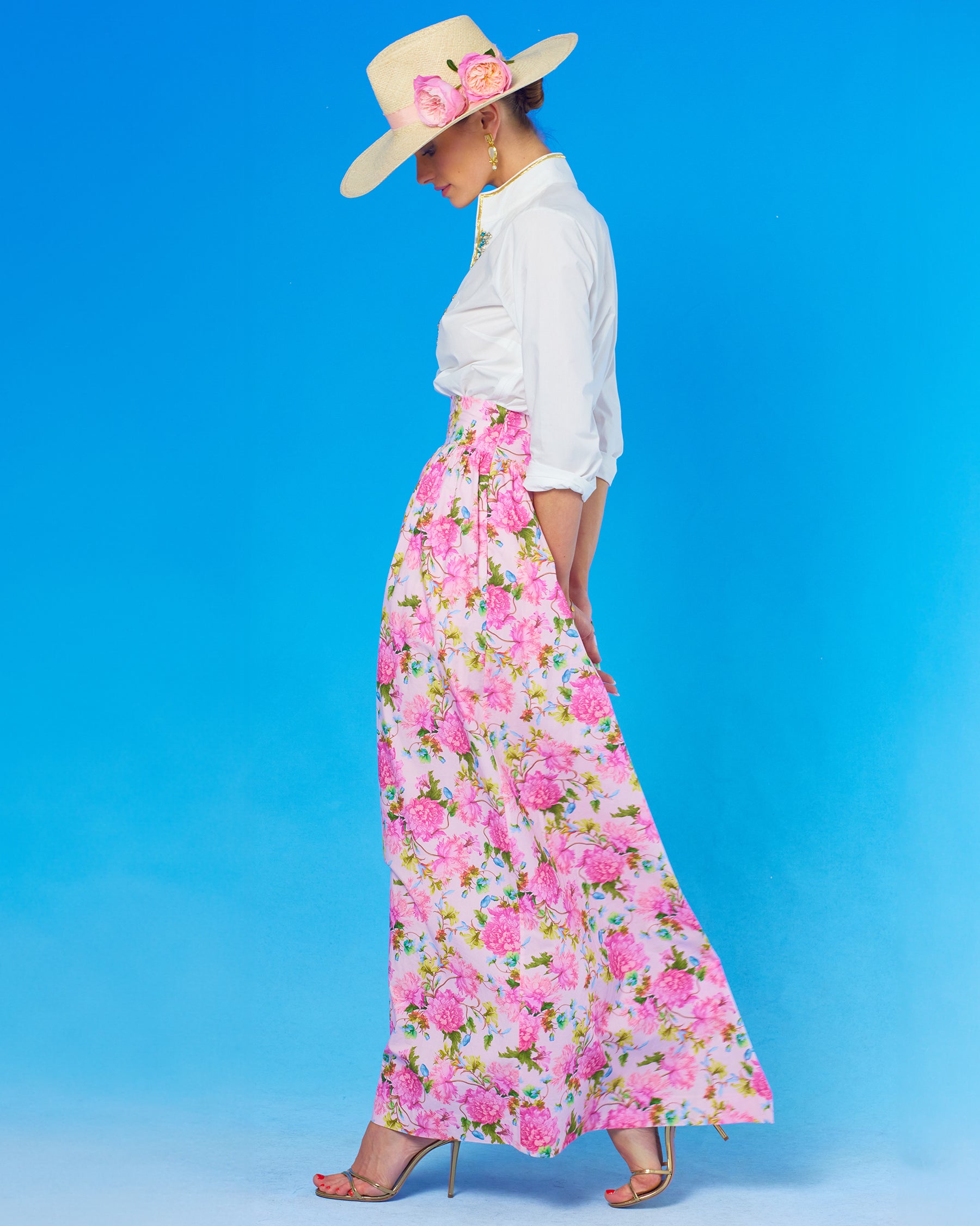Alexandra Long Full Skirt in English Roses-Side view